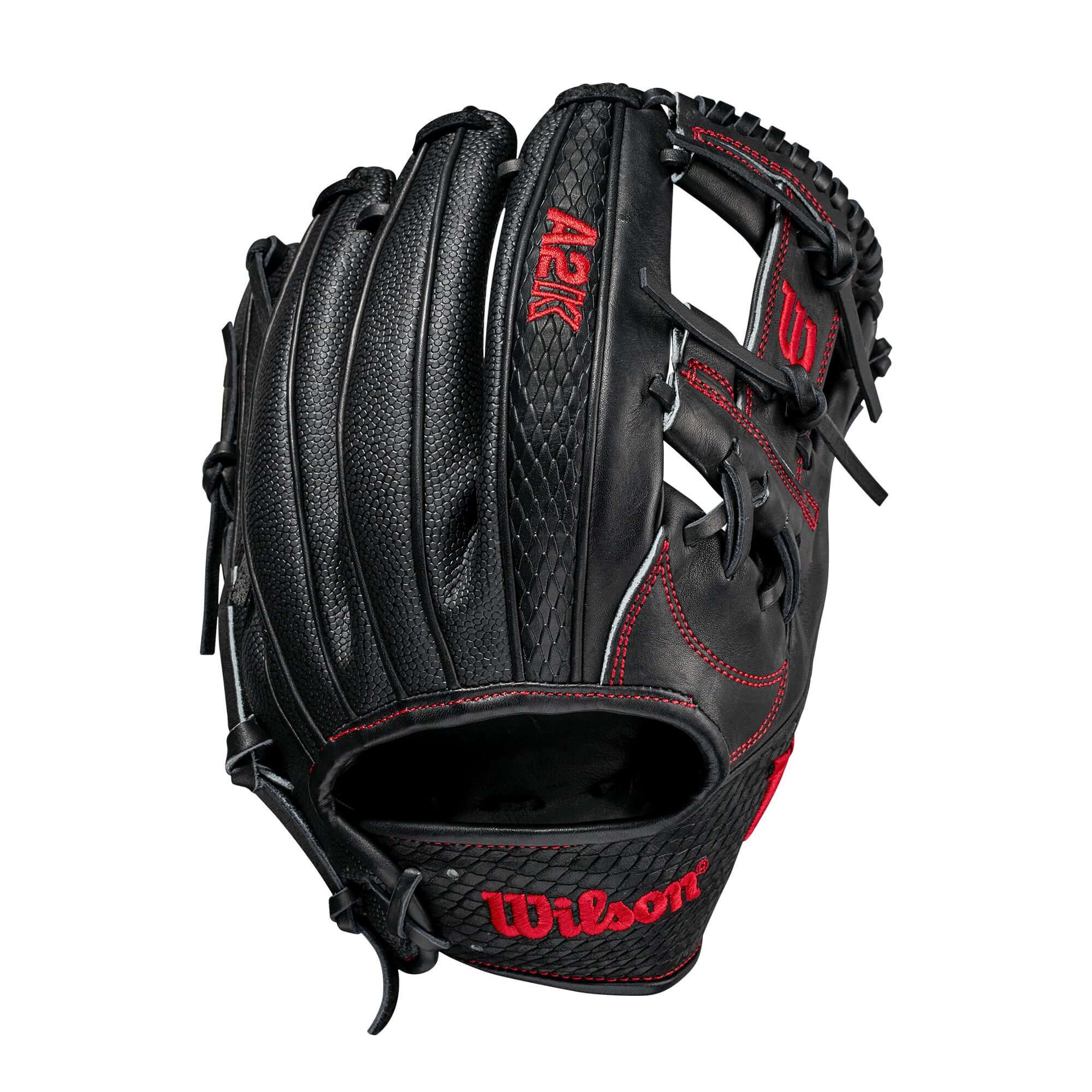 Wilson A2K 1787 11.75 inch infield glove with Black Pro Stock and SnakeSkin leather, and red Bold logos.