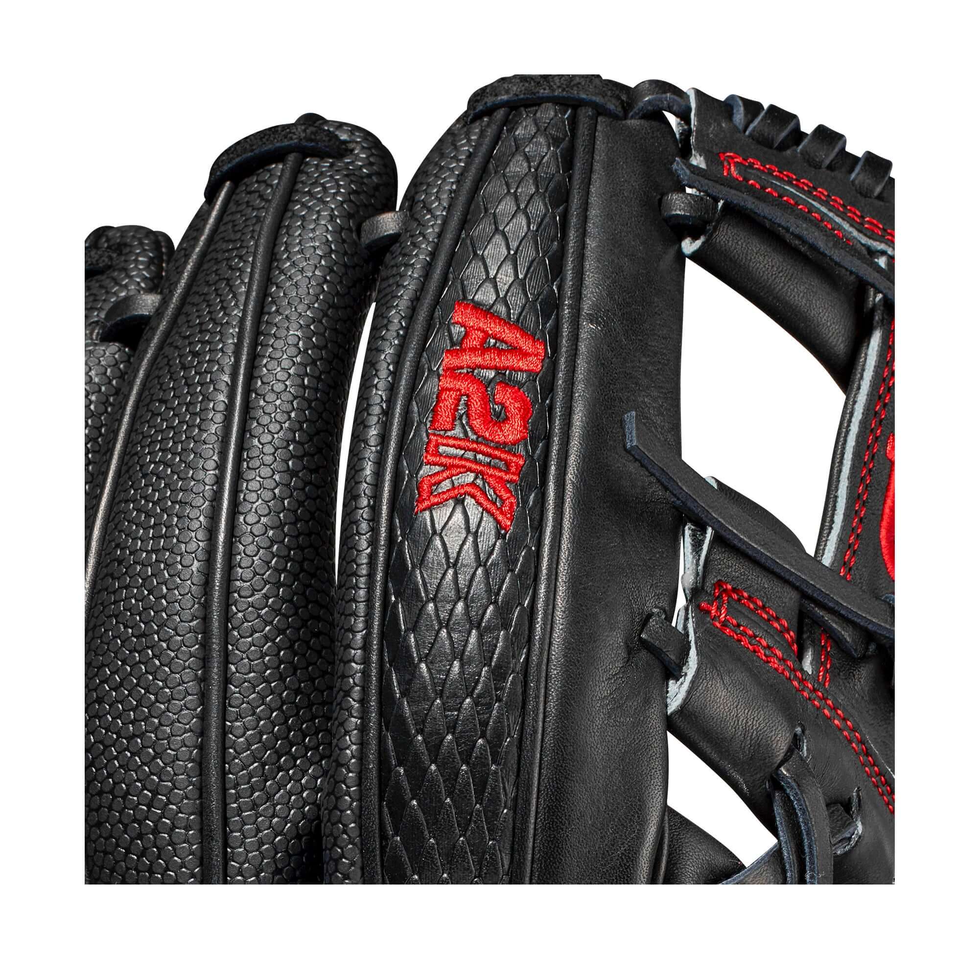 Wilson A2K 1787 11.75 inch infield glove with Black Pro Stock and SnakeSkin leather, and red Bold logos.