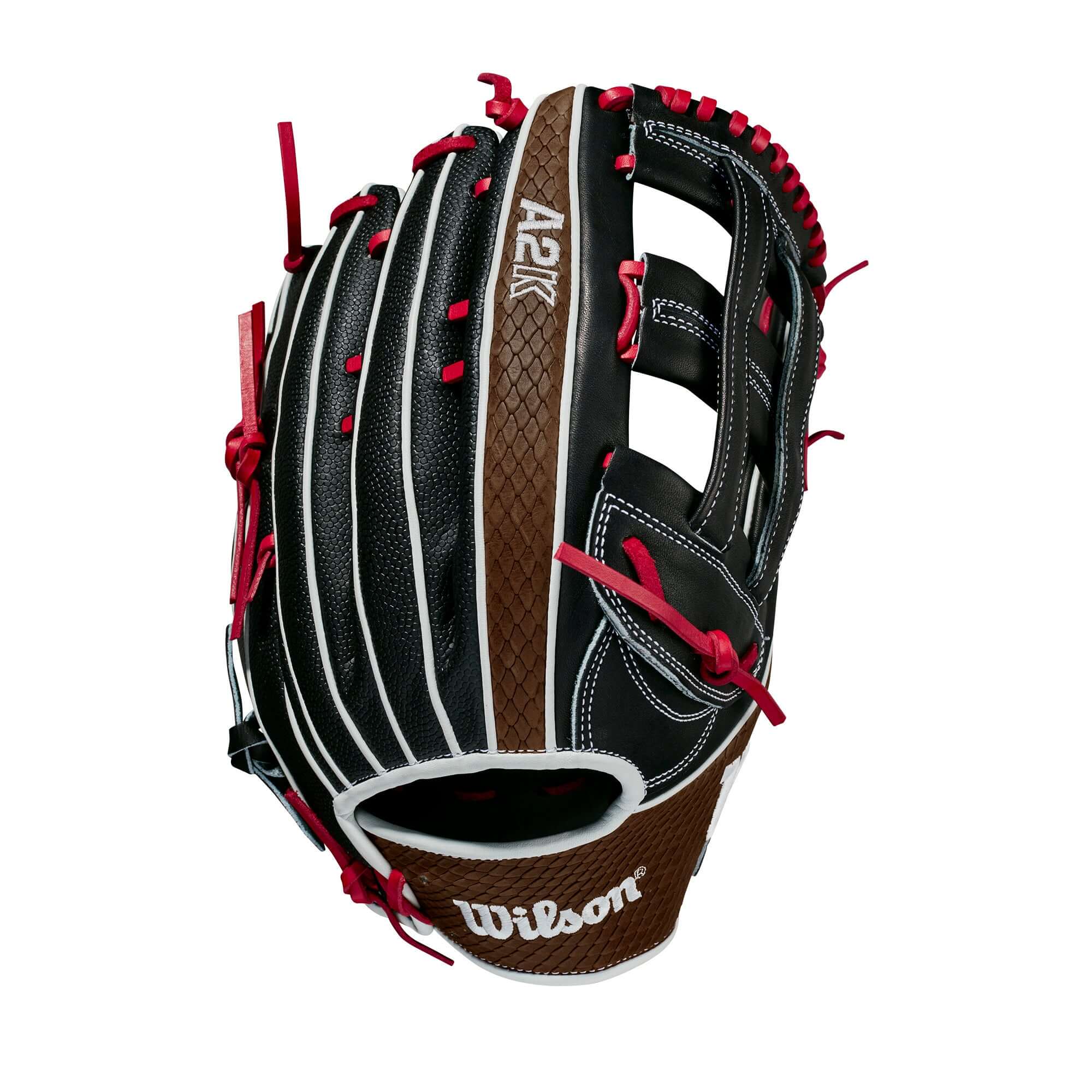 Wilson A2K 1799 outfield glove, 12.75, black and saddle tan, left-hand throw.