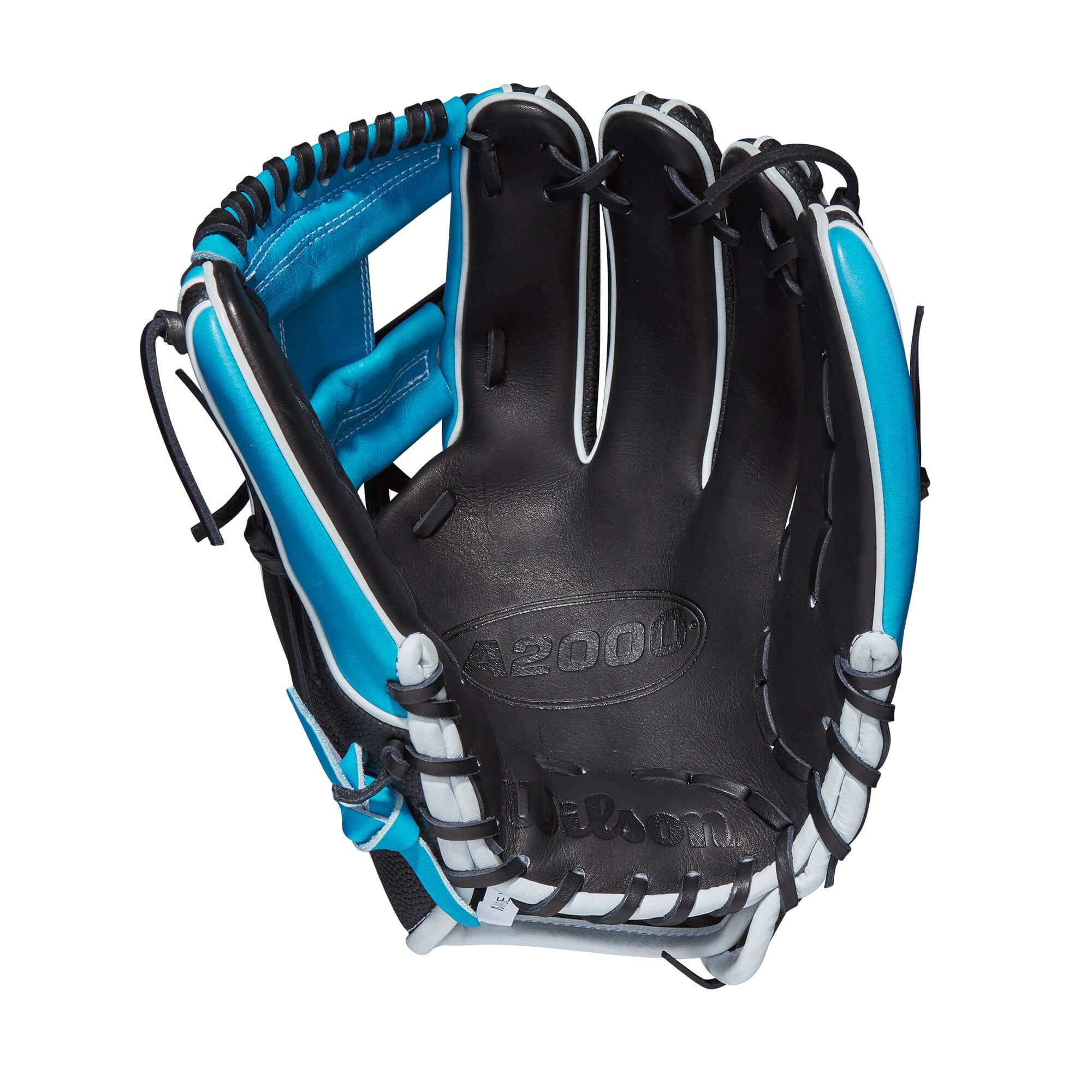 Wilson A2000 1787SS glove in Tropical Blue and Black Pro Stock Leather, designed for infielders, 11.75 inch H-Web.