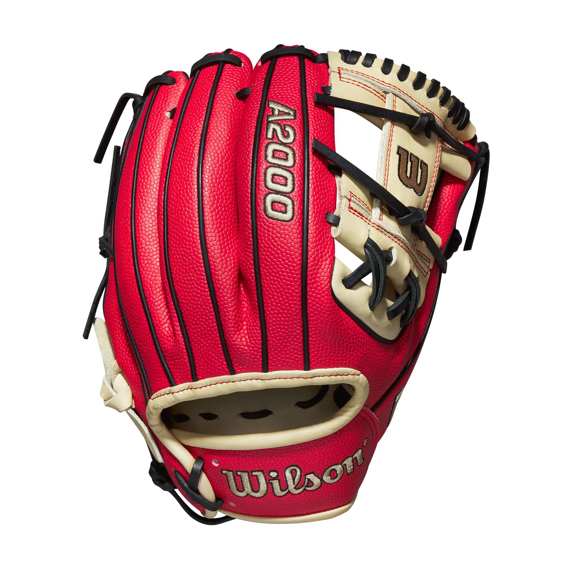 Wilson A2000 1786 SS baseball glove in red and cream, designed for peak performance and a fast break-in period.