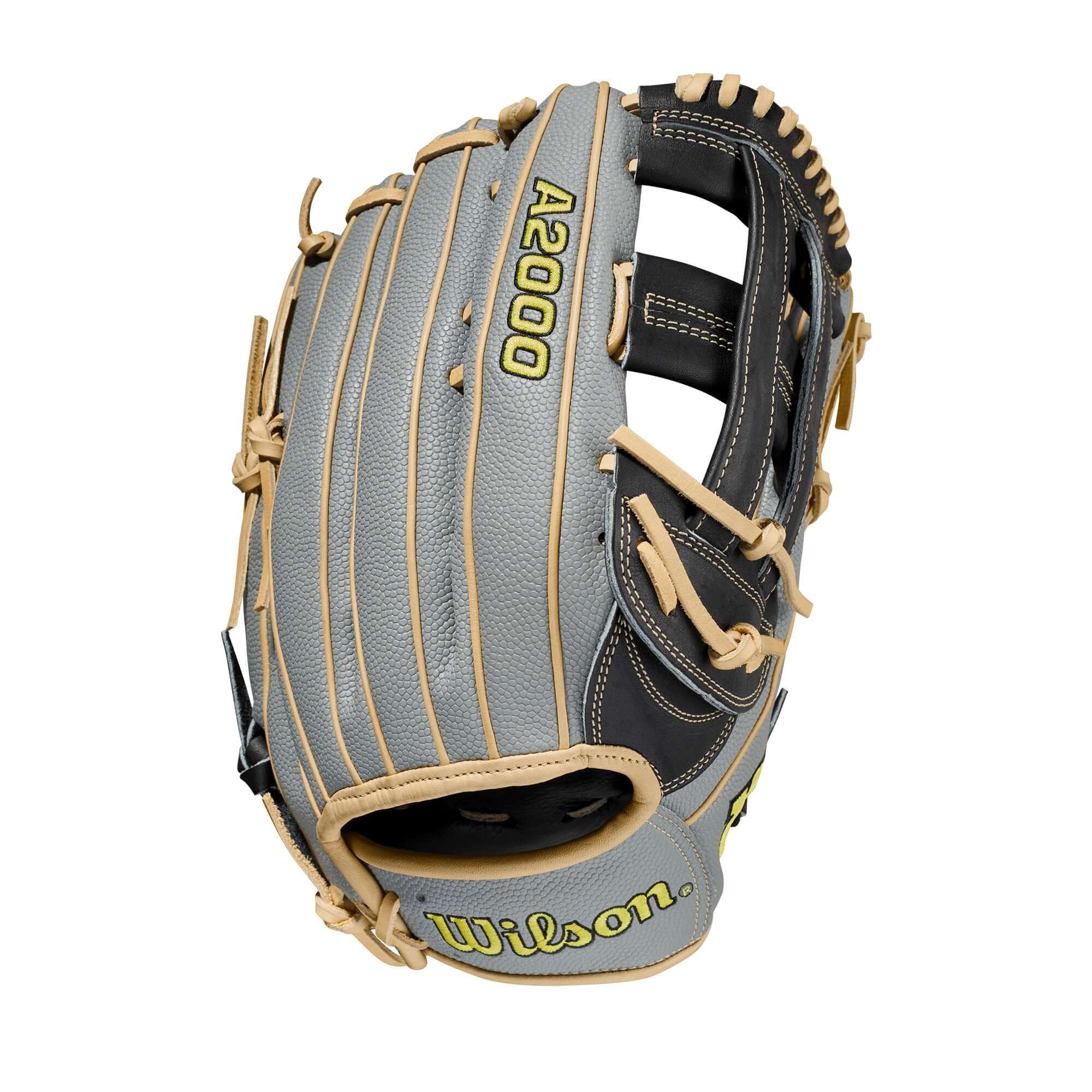 Wilson A2000 1799 SS Gray/Blk L 12.75 baseball glove with Dual Post Web.