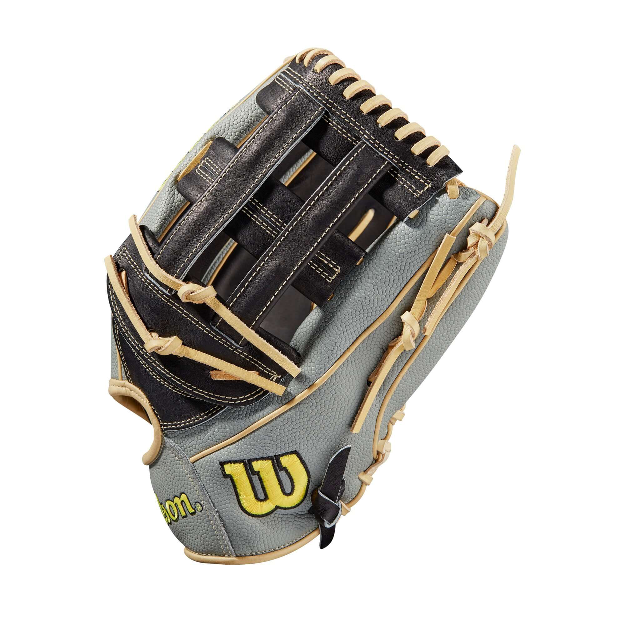 Wilson A2000 1799 SS Gray/Blk L 12.75 baseball glove with Dual Post Web.