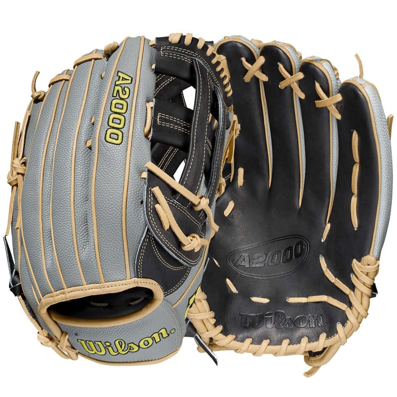 Wilson A2000 1799 SS Gray/Blk L 12.75 baseball glove with Dual Post Web.