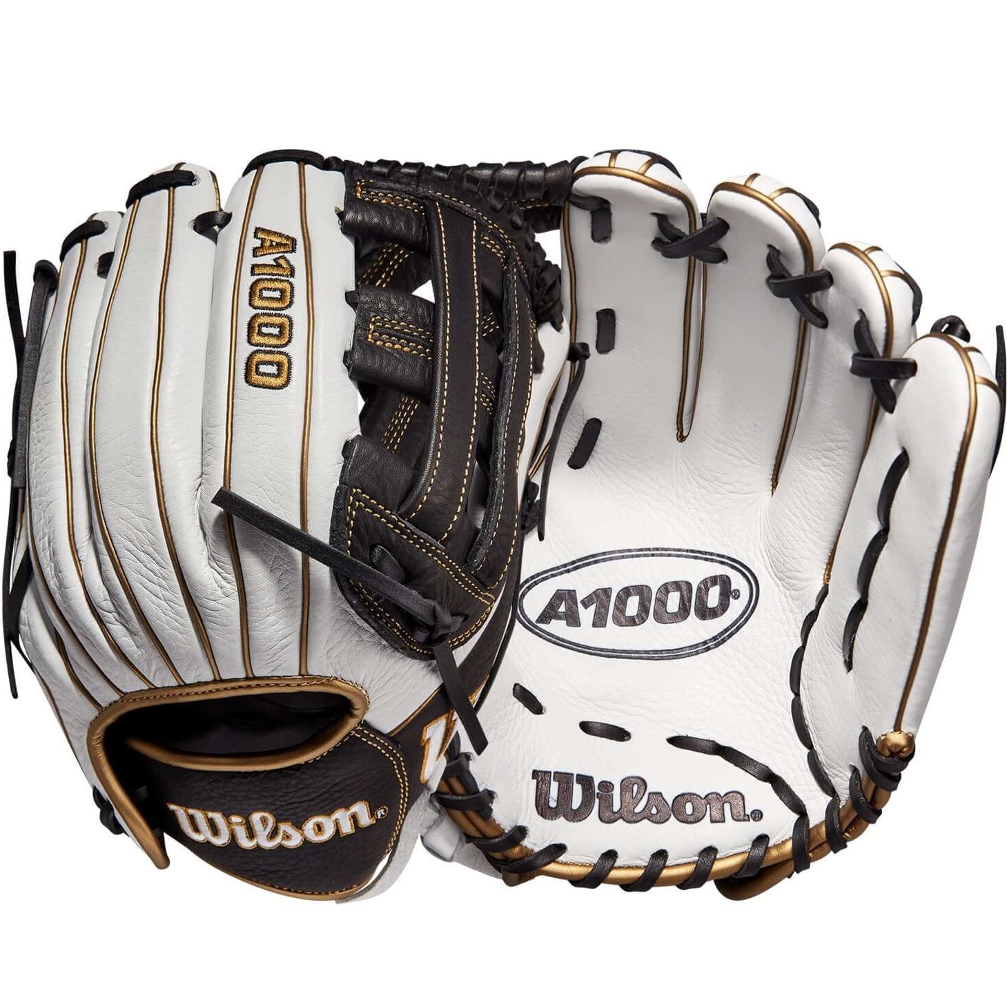 Wilson A1000 Fastpitch IF12 12” White/Black/Blonde leather glove with Dual Post Web