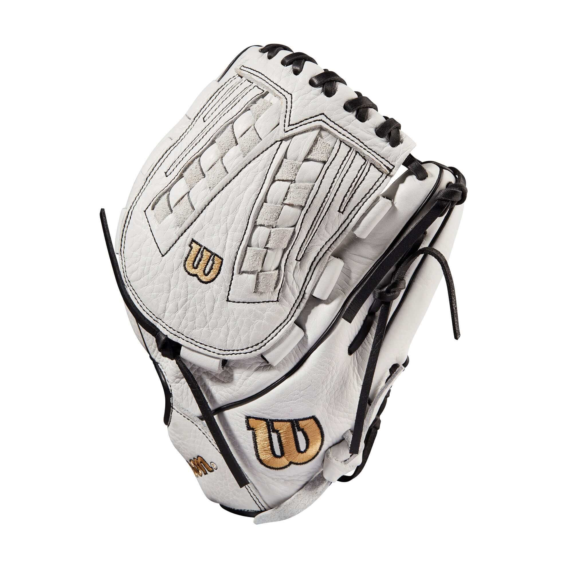 Wilson A1000 Fastpitch glove V125 12.5 White/Black/Blonde, Full Grain leather, 12.5” reach, Victory Weave Web.