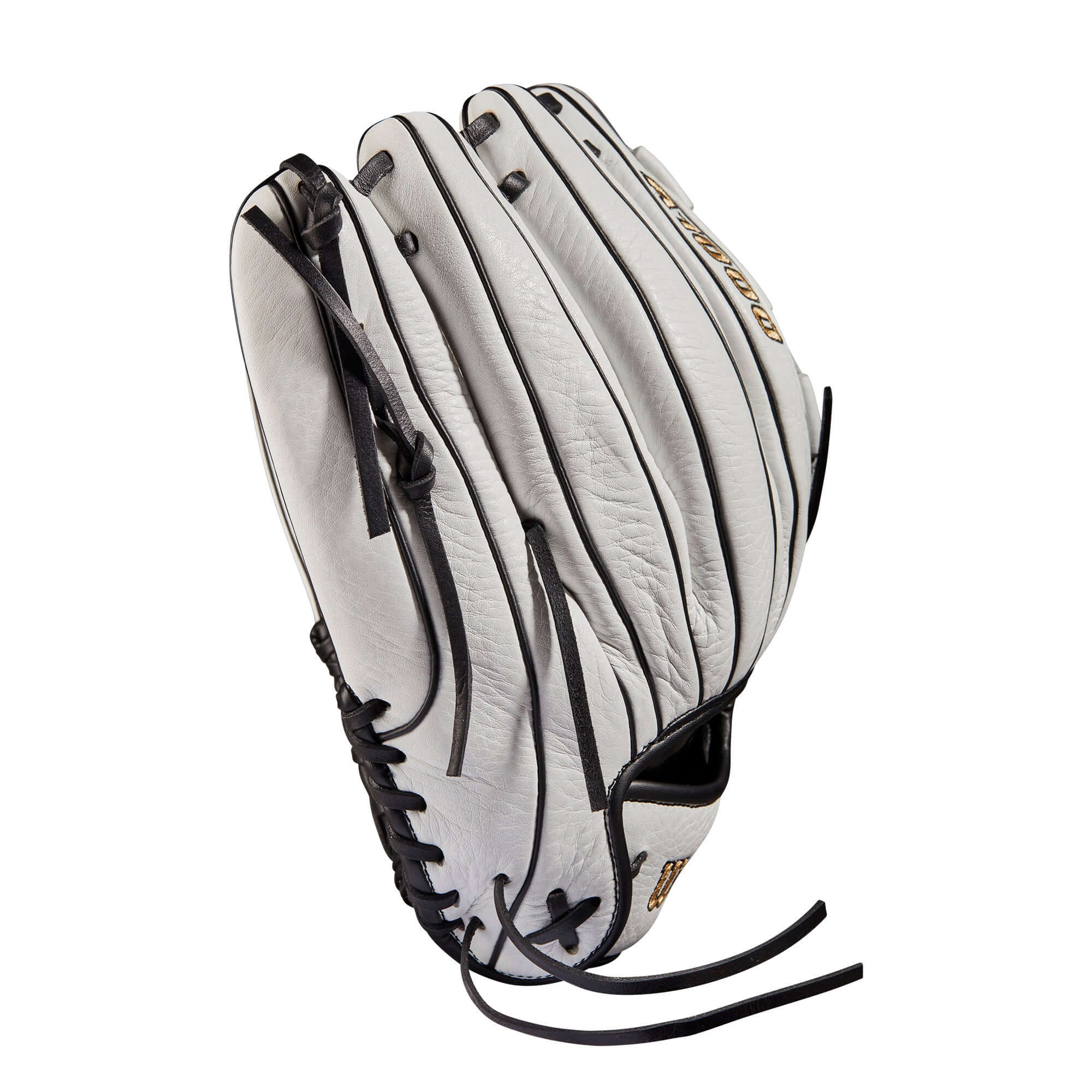 Wilson A1000 Fastpitch glove V125 12.5 White/Black/Blonde, Full Grain leather, 12.5” reach, Victory Weave Web.