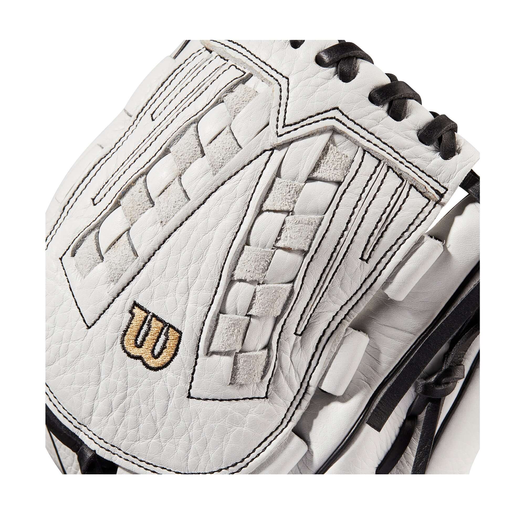Wilson A1000 Fastpitch glove V125 12.5 White/Black/Blonde, Full Grain leather, 12.5” reach, Victory Weave Web.