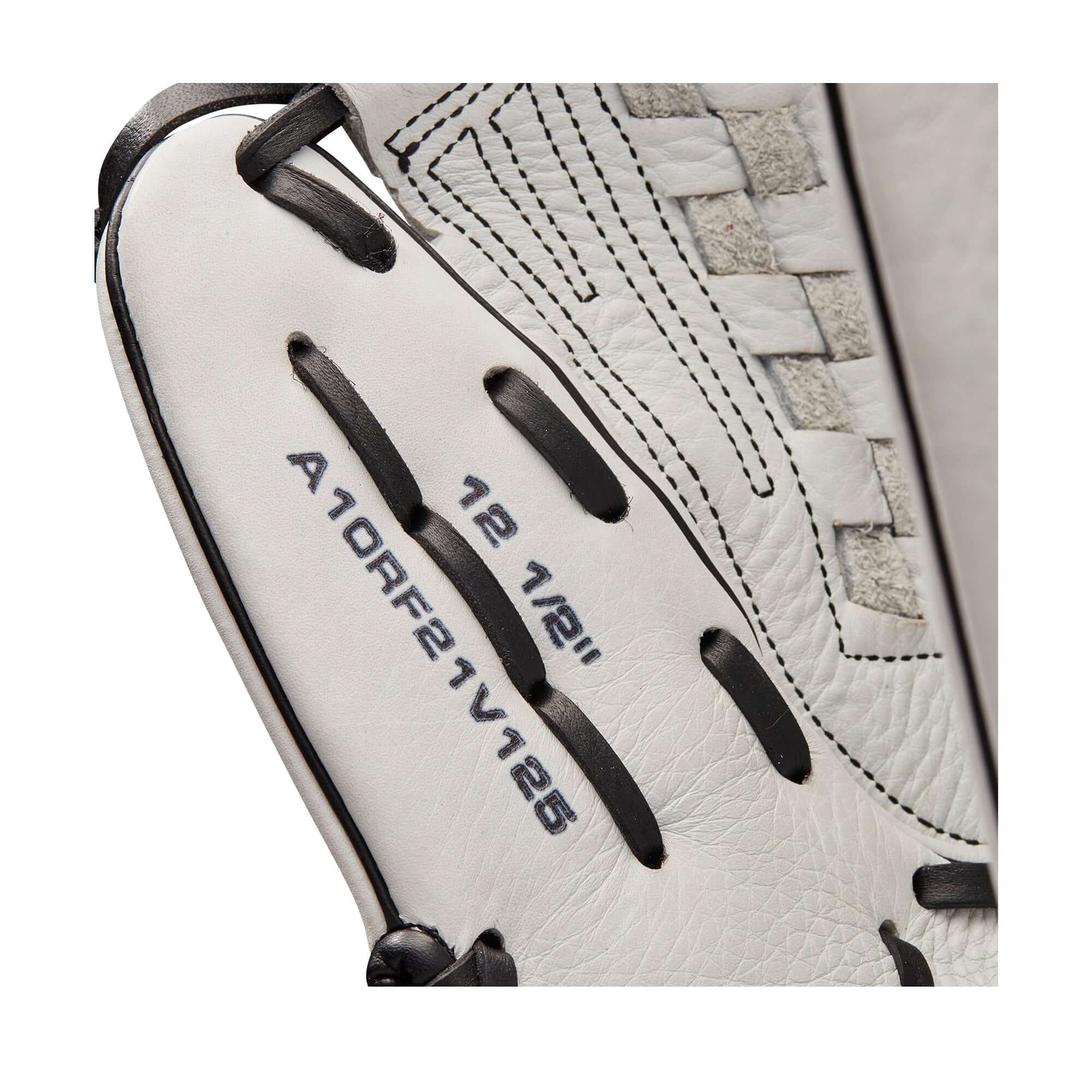 Wilson A1000 Fastpitch glove V125 12.5 White/Black/Blonde, Full Grain leather, 12.5” reach, Victory Weave Web.