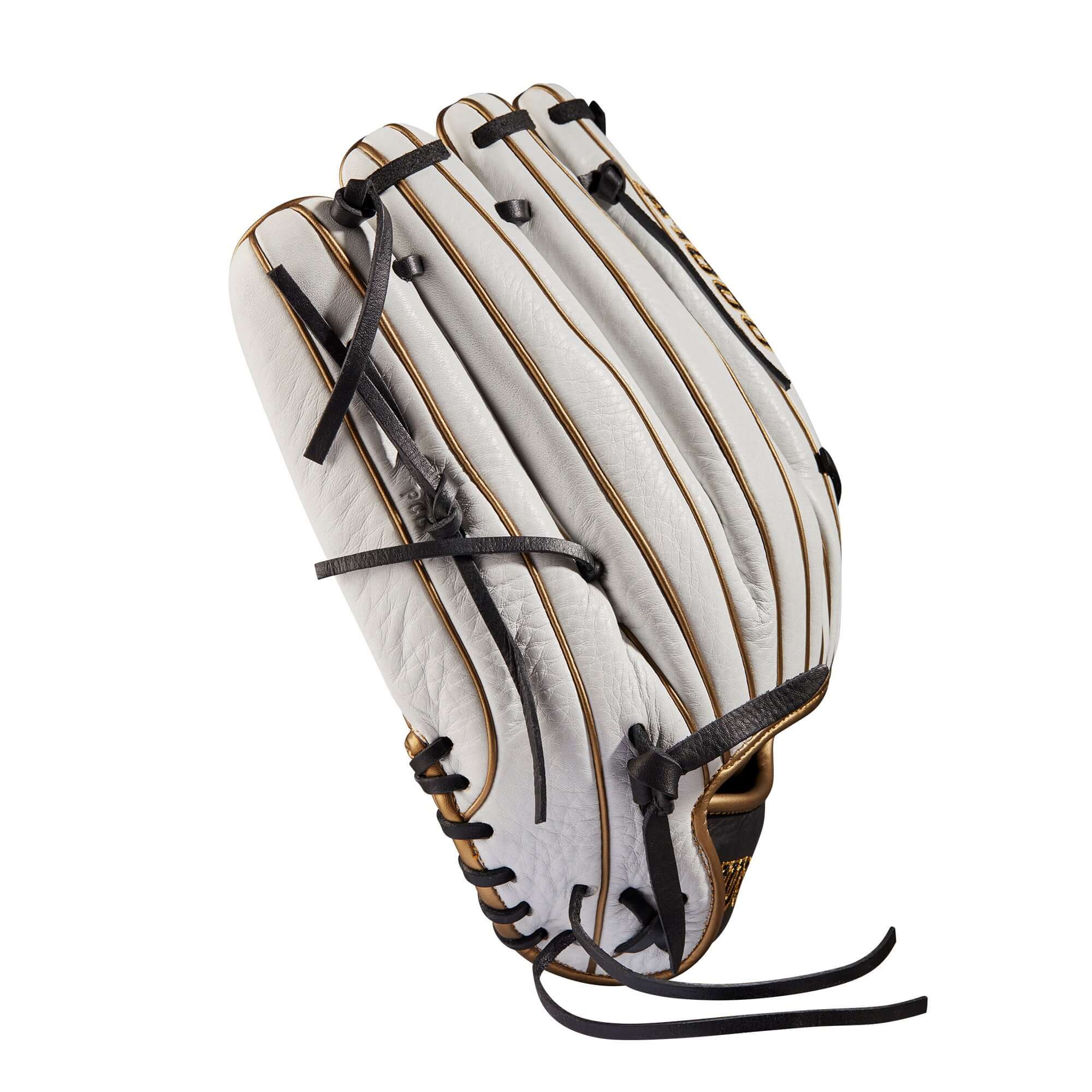 Wilson A1000 Fastpitch T125 12.5 glove in white, black, and blonde leather.