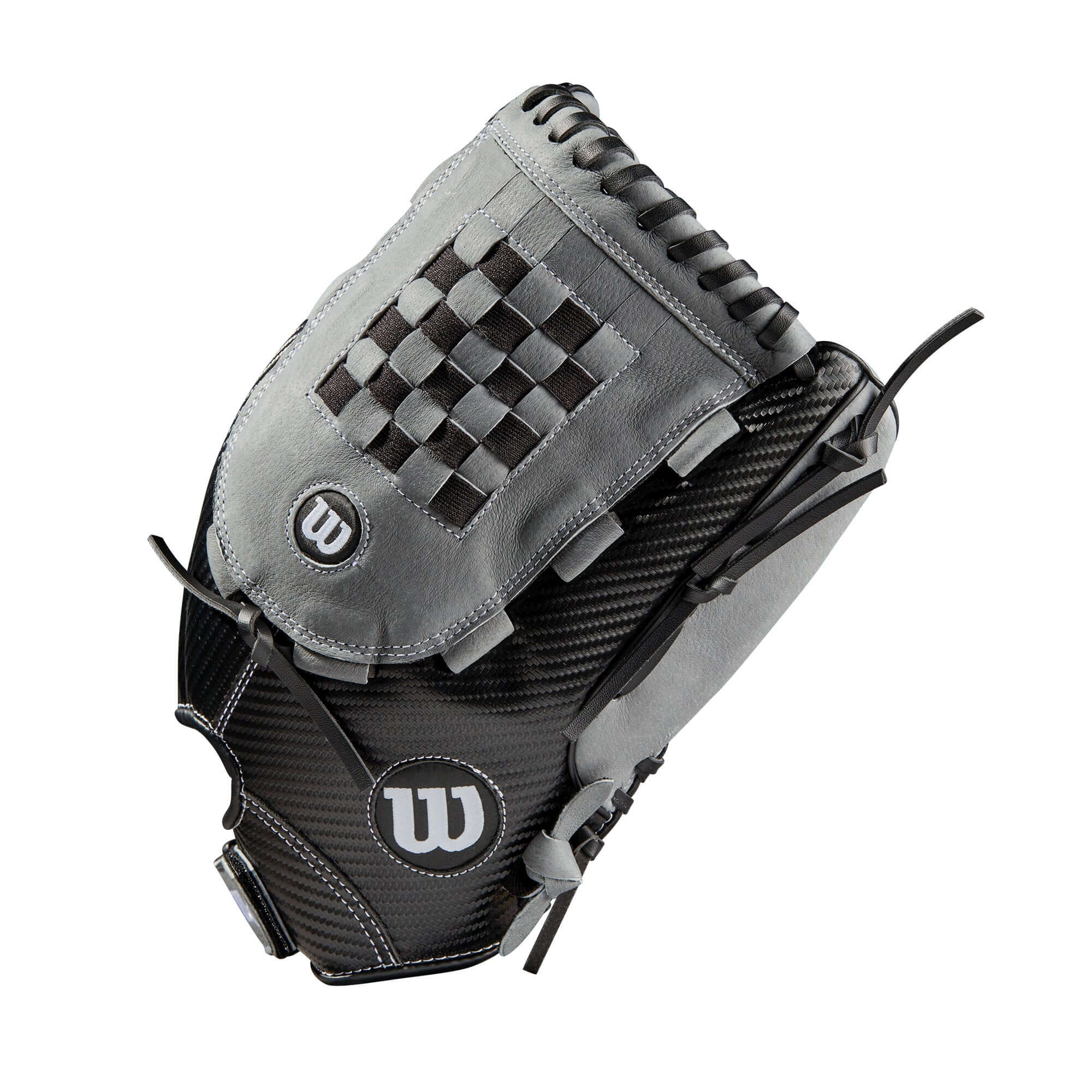 Wilson A360 Slowpitch 14 glove, black/graphite/white, with CarbonLite Shell and Weave Web design