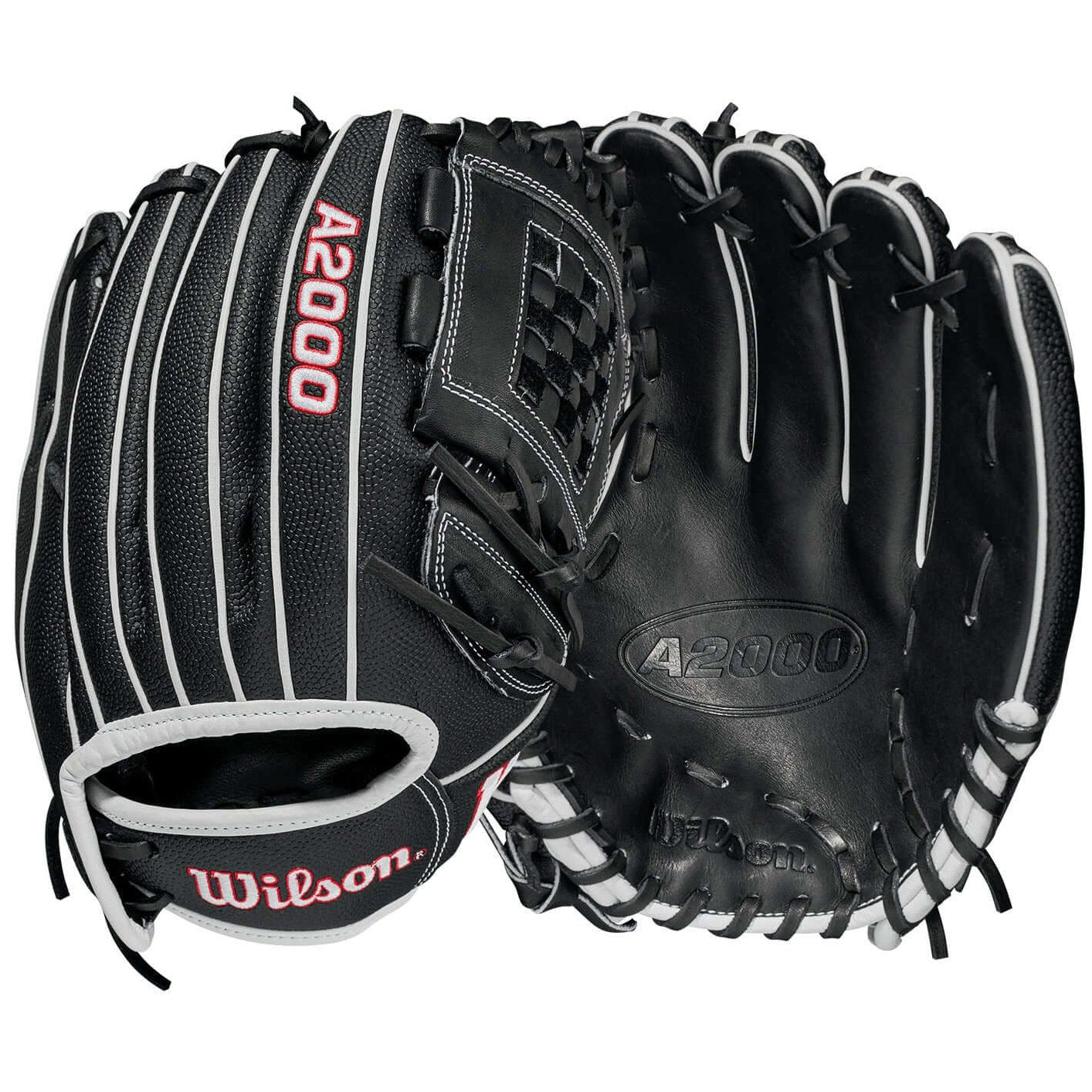 Wilson A2000 P12SS Fastpitch 12-inch glove, ideal for pitchers and infielders, features a drawstring closure and Black SuperSkin.