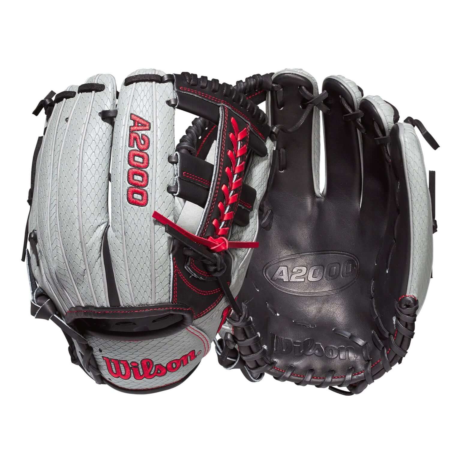 Wilson A2000 1785 SS glove in grey and black, featuring premium leather and custom design for infield performance.