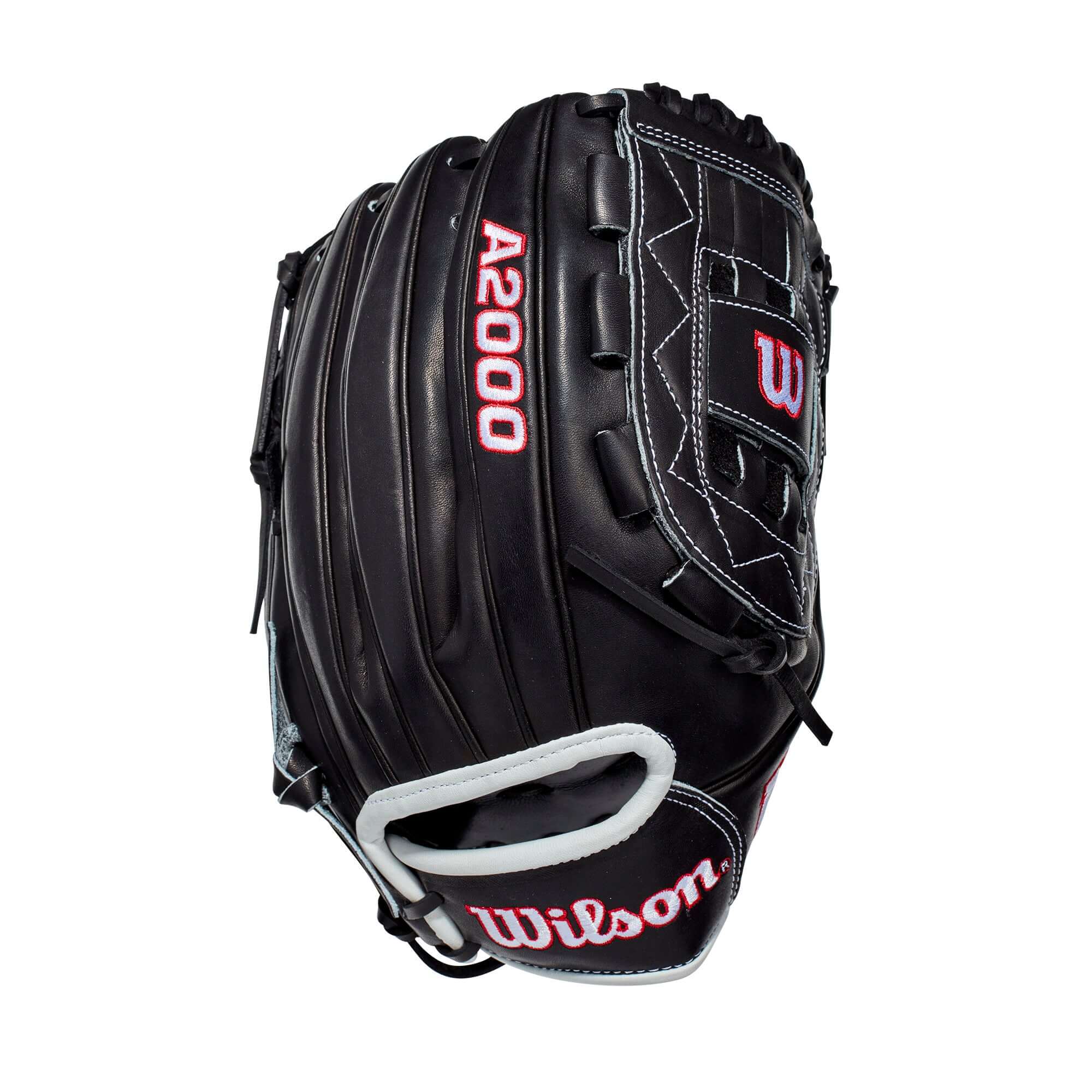 Black Wilson A2000 Aso 12 Pitchers Glove with White and Red Bold Logos