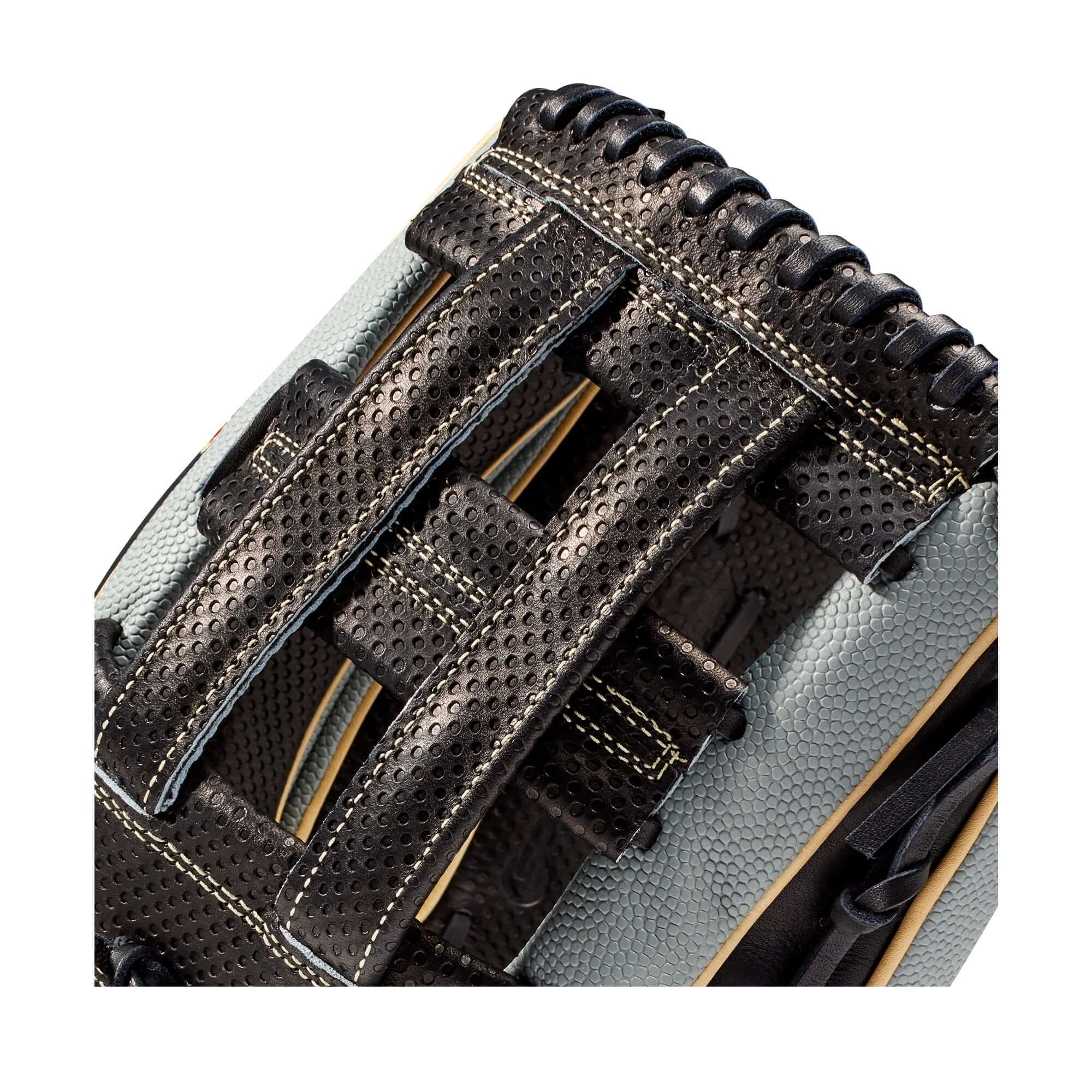 Close-up of Wilson A2K 1799 SS glove, showcasing premium steerhide construction and unique design features.