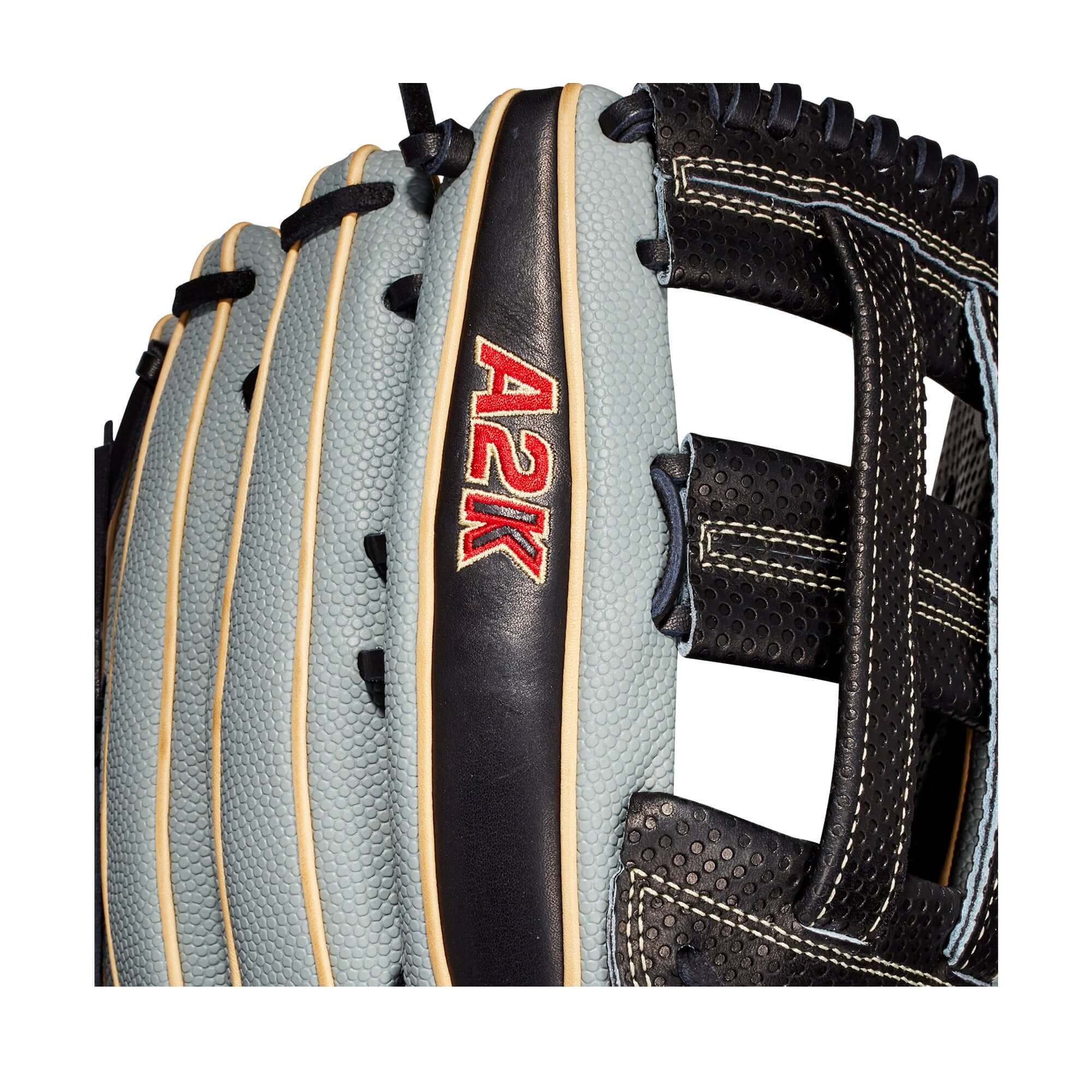 Close-up of Wilson A2K 1799 SS glove, showcasing premium leather and custom design details.