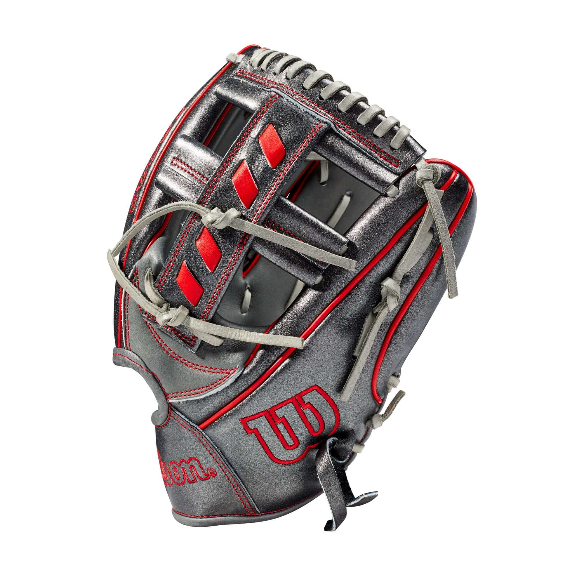 Wilson 100 GOTM November 2020 Custom A2000 1716 glove in gunmetal and coal with red accents.