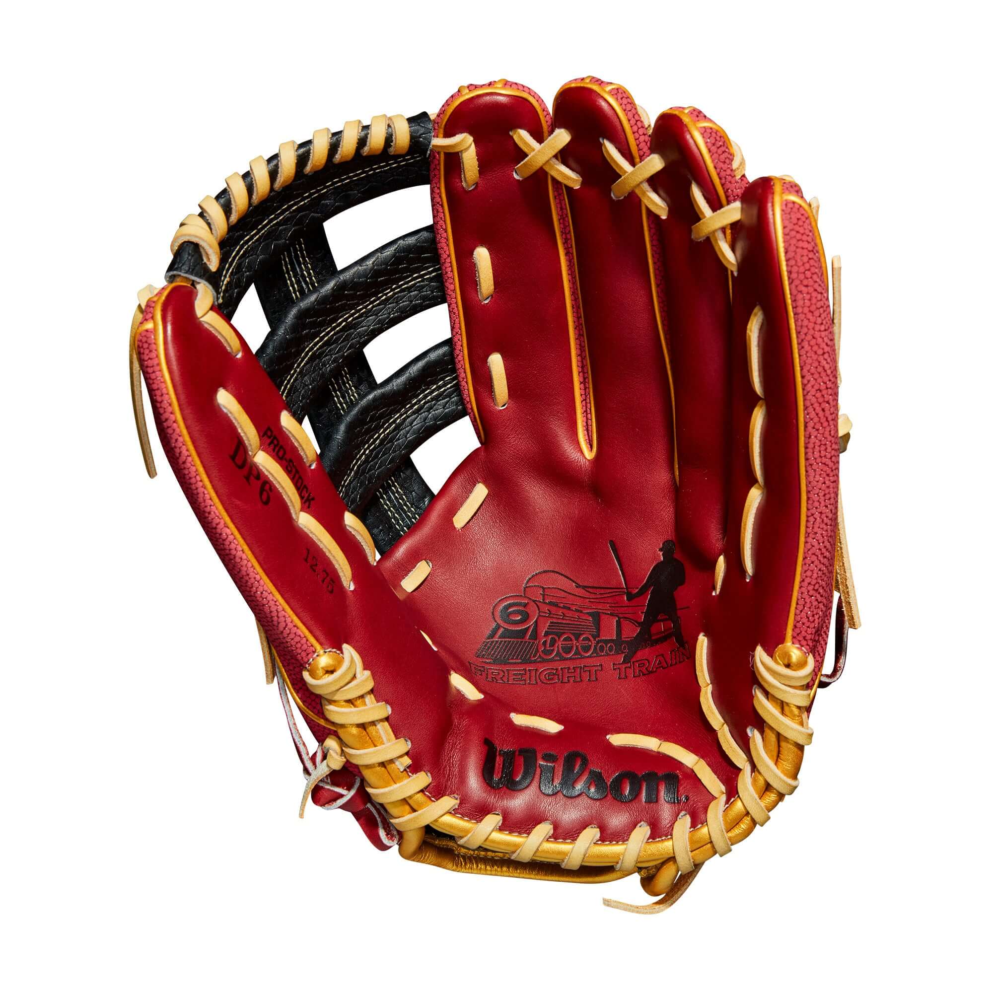 Wilson 100 GOTM April 2021 David Peralta GM Custom A2000 1806 baseball glove in brick red and black.