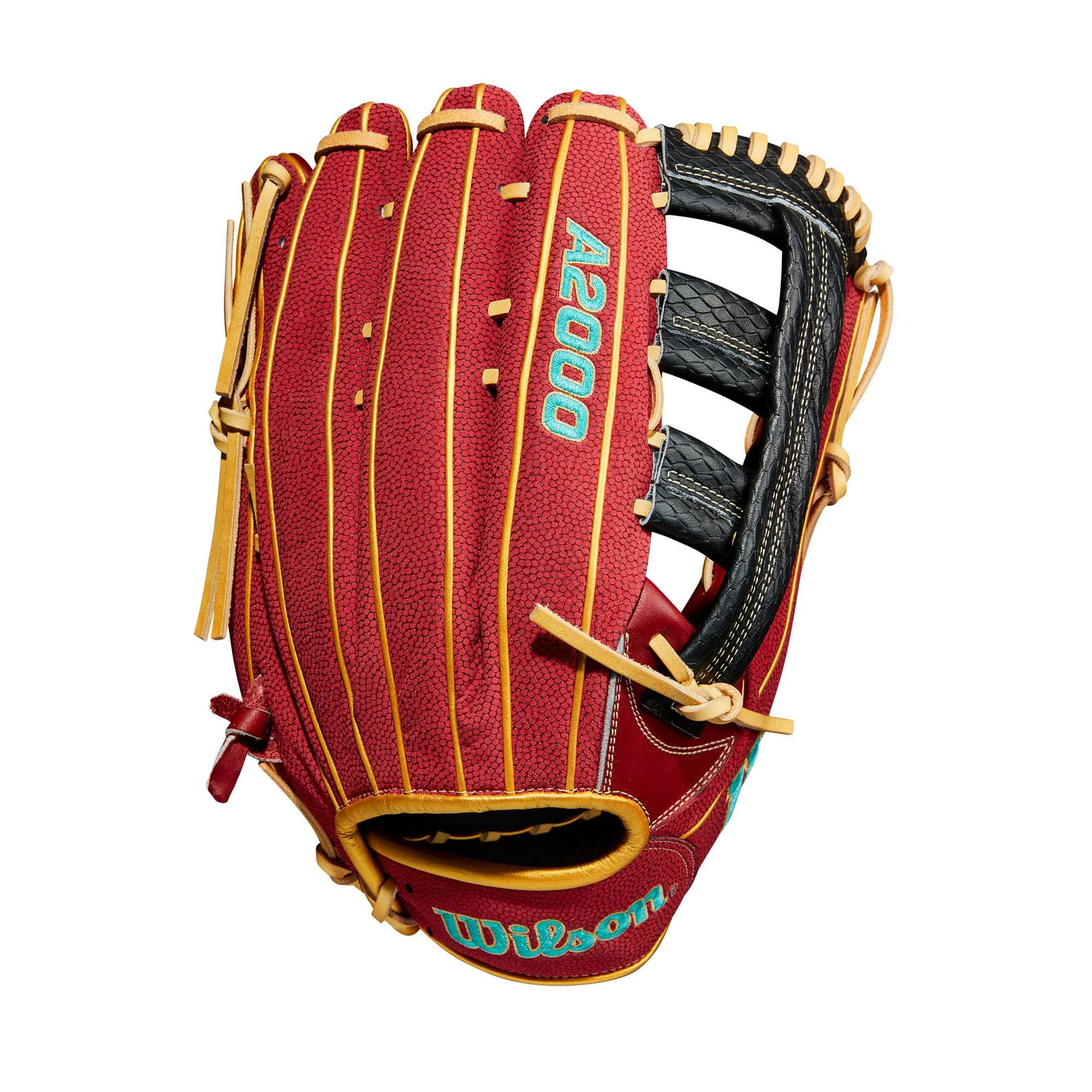 Wilson A2000 1806 custom baseball glove in brick red and black for superior performance on the field.