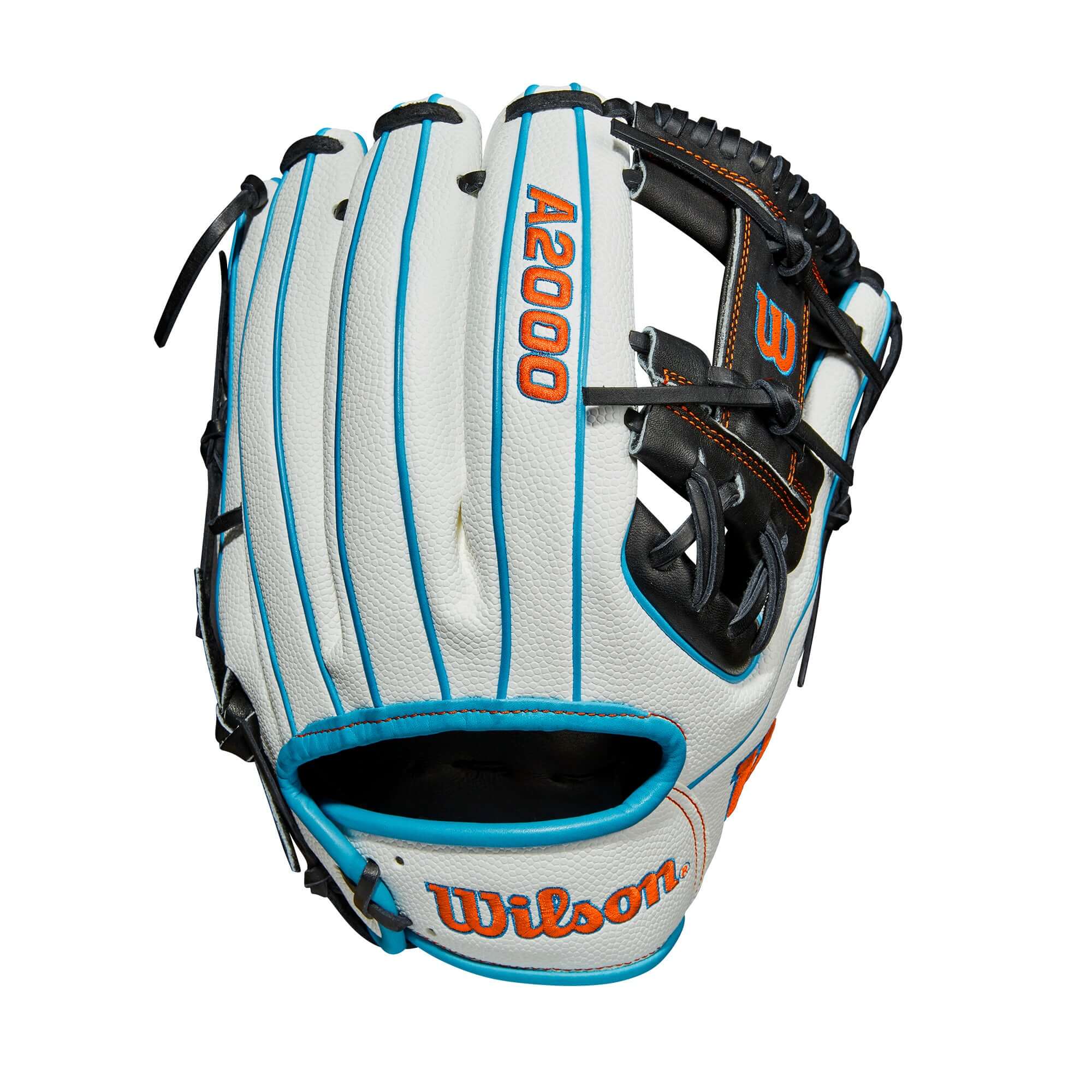 Wilson A2000 1975 SS baseball glove with black and tropical blue design, perfect for serious players.
