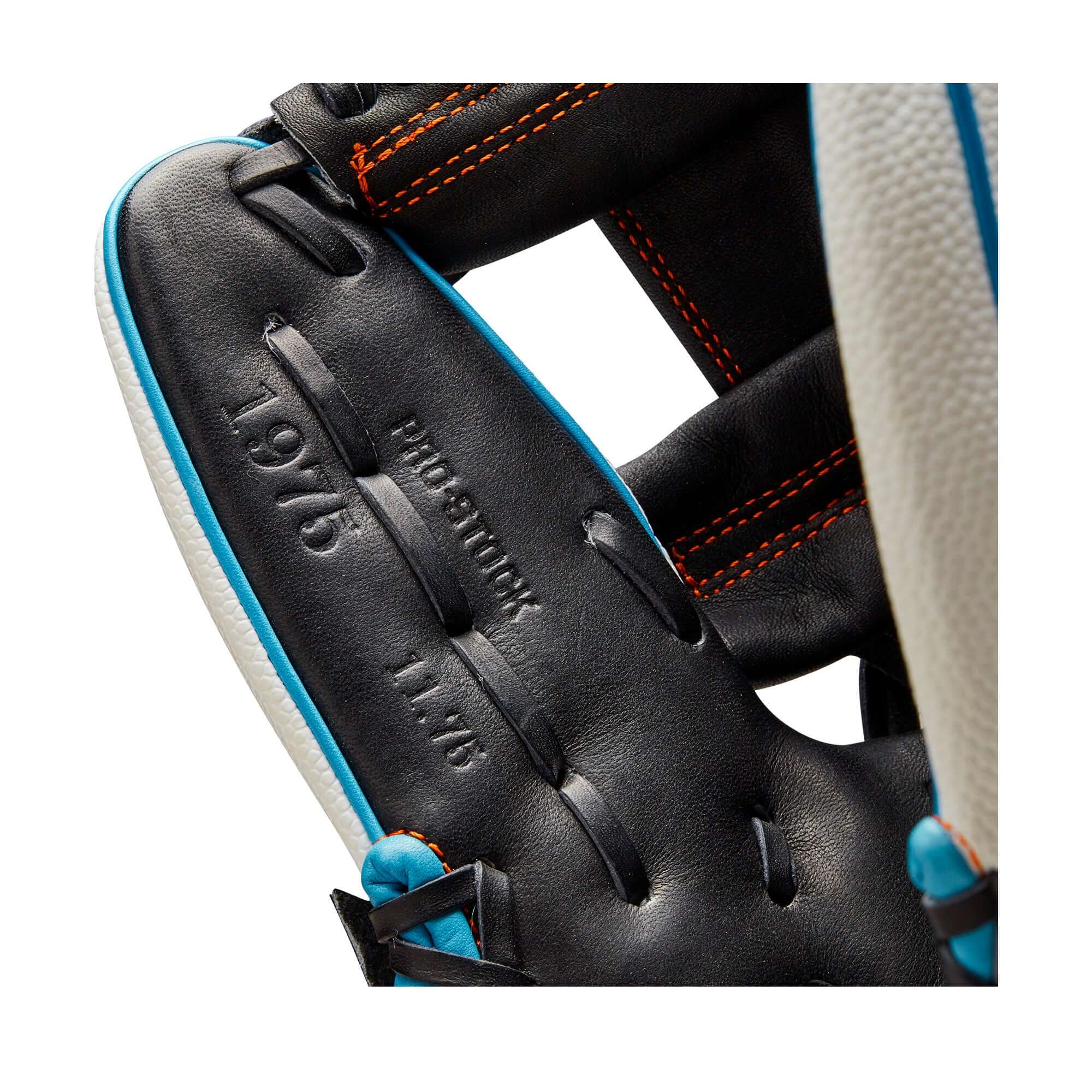 Interior view of the Wilson A2000 1975 SS glove showcases Pro Stock leather and craftsmanship.