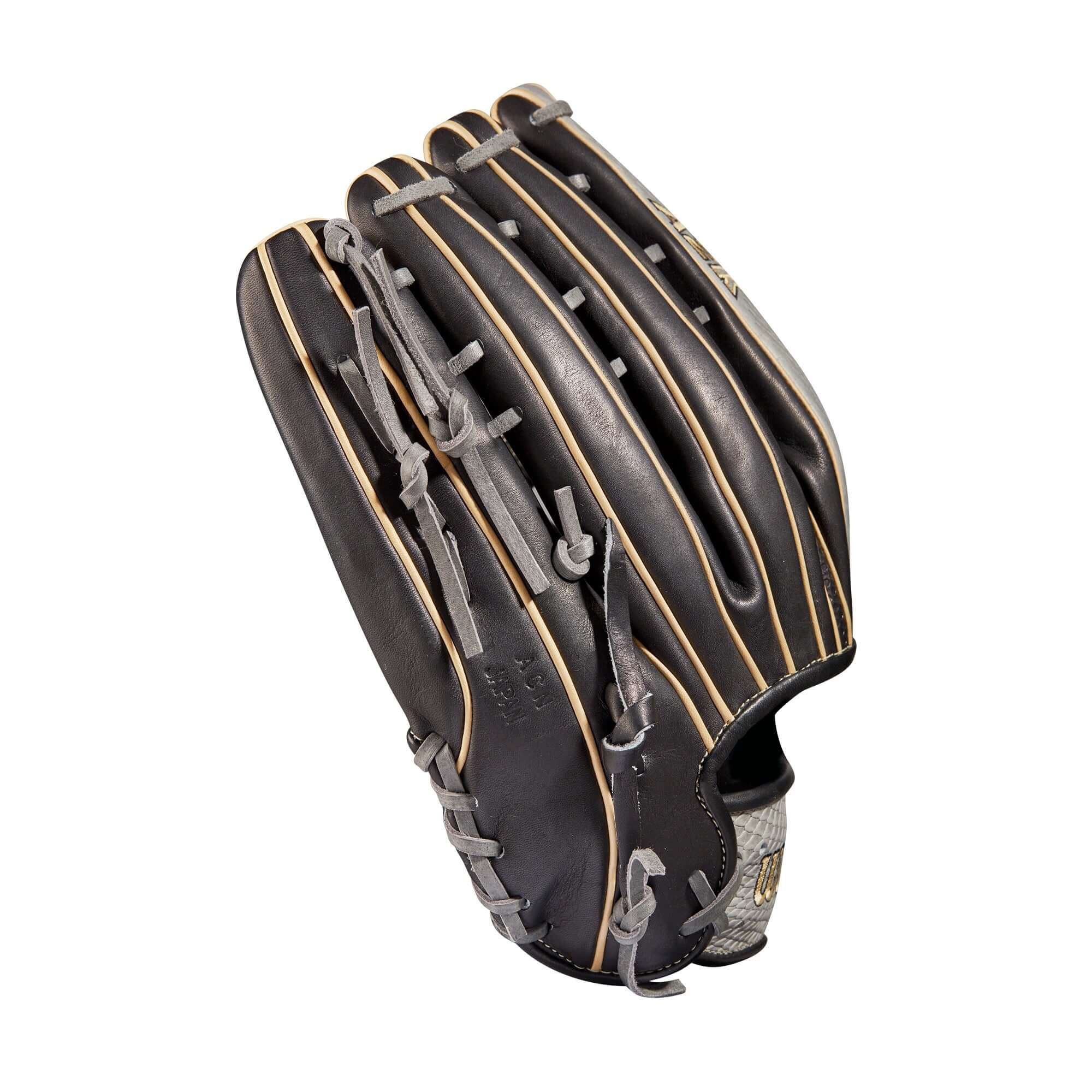 Wilson A2K 1775 12.75 Grey SnakeSkin/Black/Blonde outfield glove with Spin Control Technology.