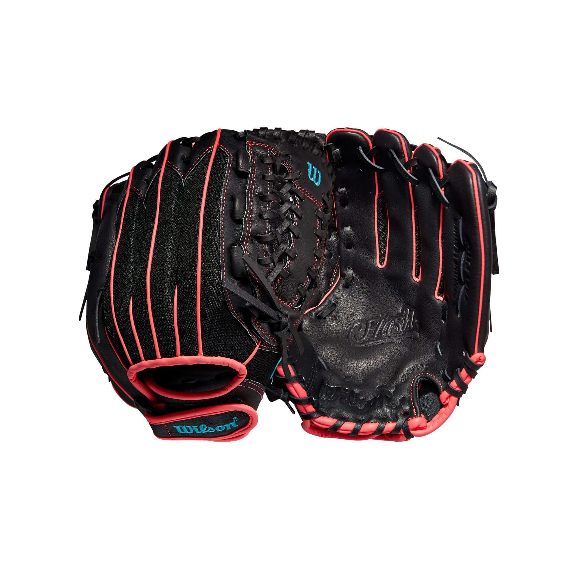 Wilson Flash 12 inch Fastpitch Glove in Black, Pink, and Blue