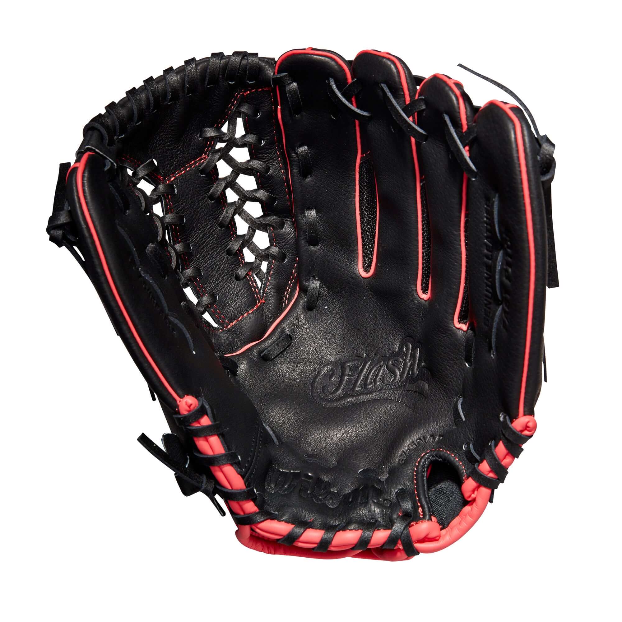 Wilson Flash 12 LHT Fastpitch Outfield Glove in Black, Pink, and Tropical Blue