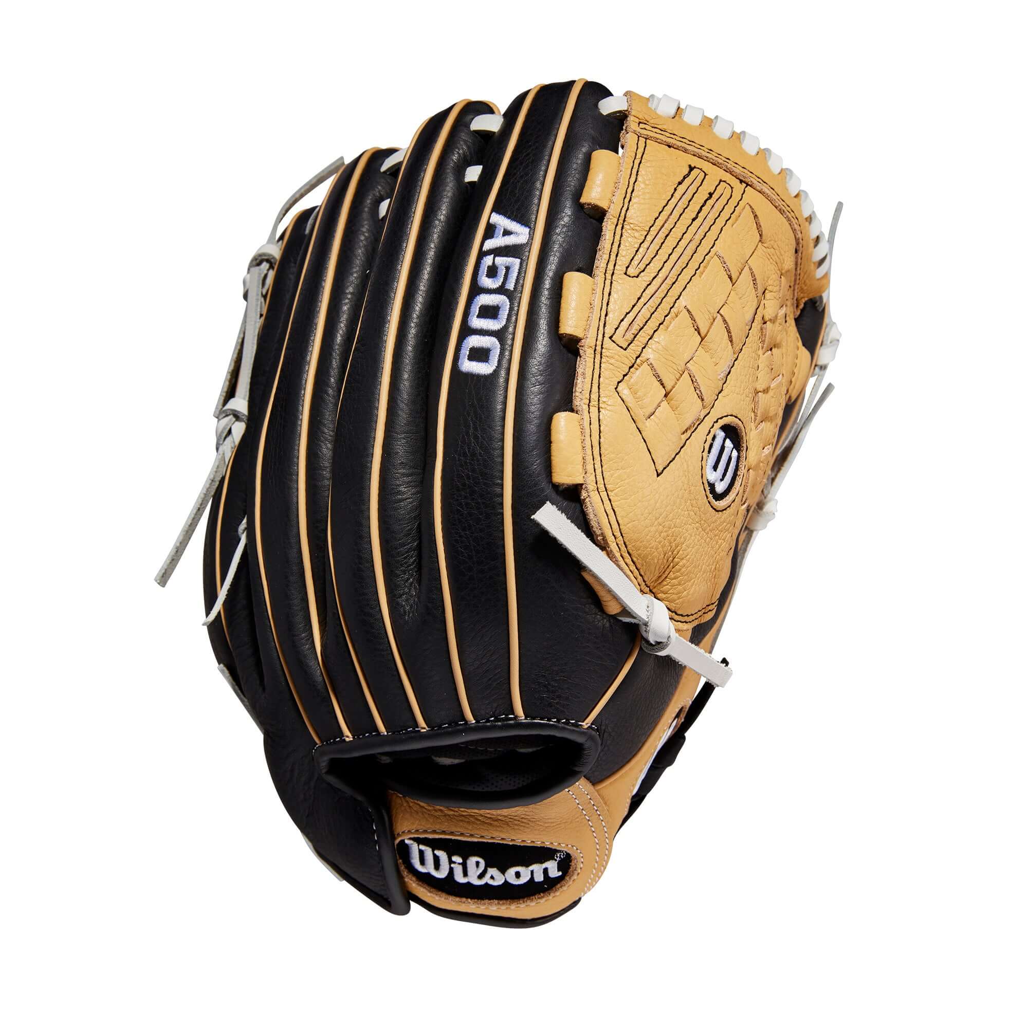 Wilson A550 Siren 12.5 inch LHT baseball glove for small hands, black, blonde, white