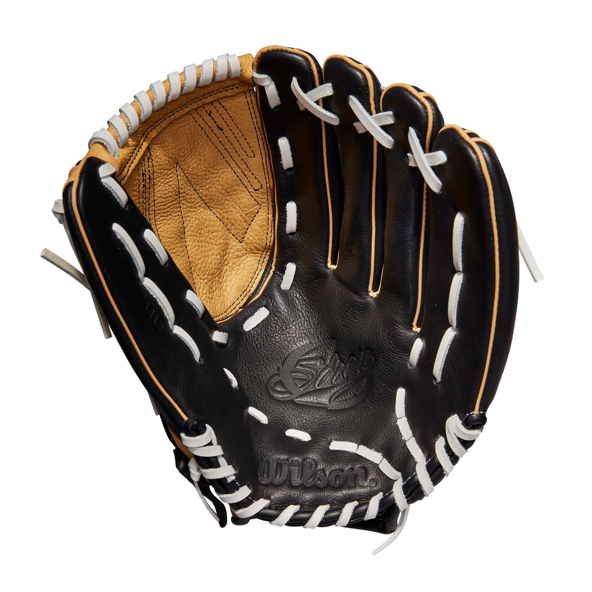 Wilson A550 Siren 12.5 inch LHT baseball glove for small hands, black, blonde, white
