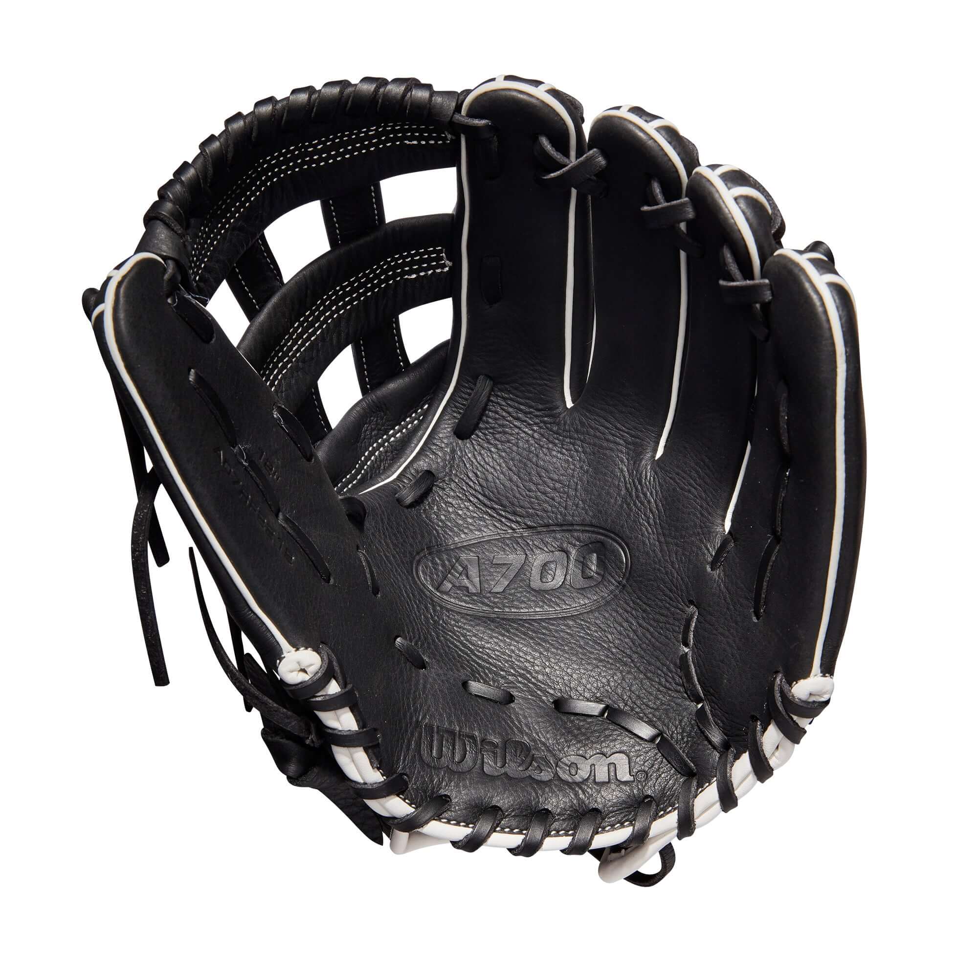 Wilson A700 Fastpitch 12-inch glove, black and white leather, dual post web design
