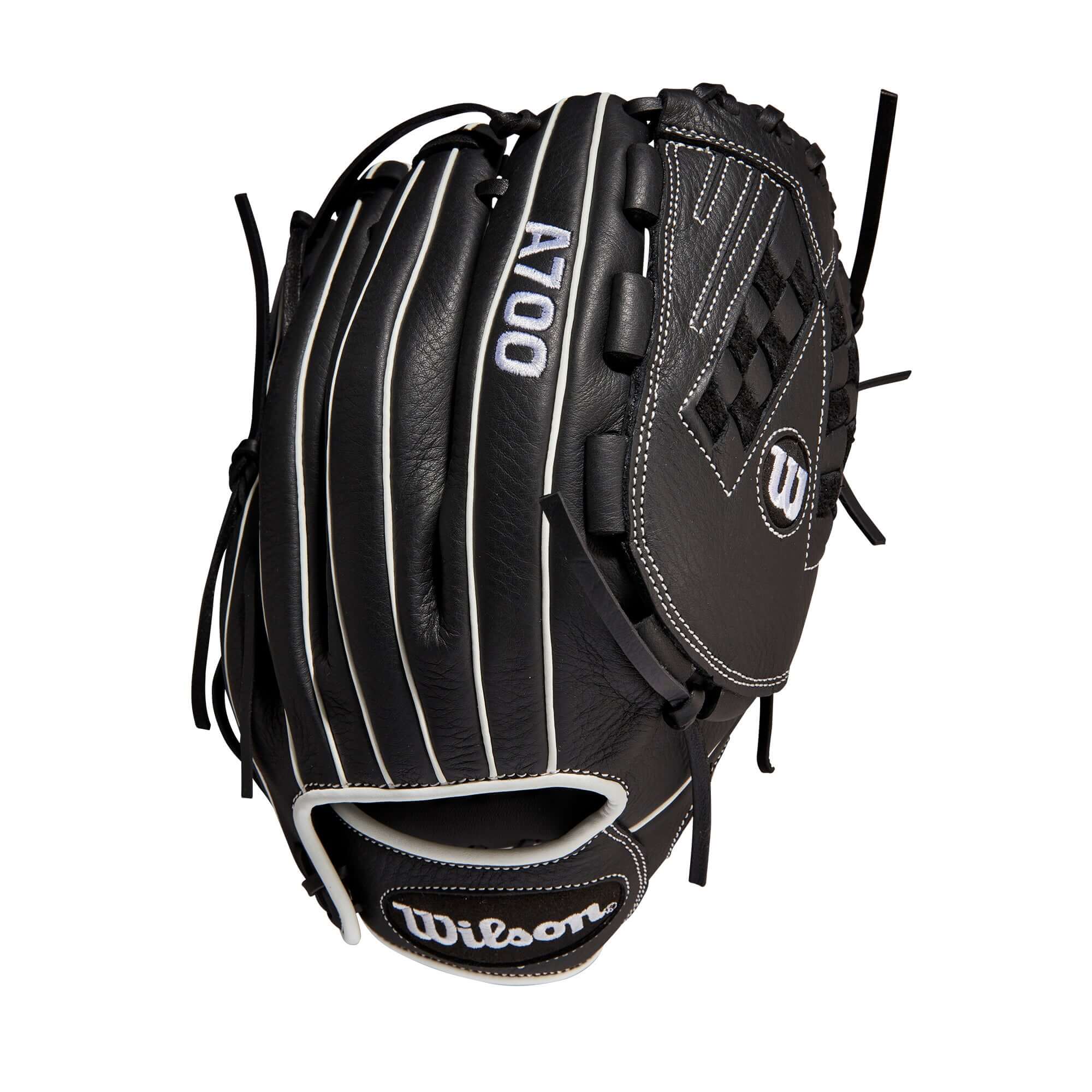 Wilson A700 12.5 Fastpitch Outfield Glove, Black/White, Full Grain Leather