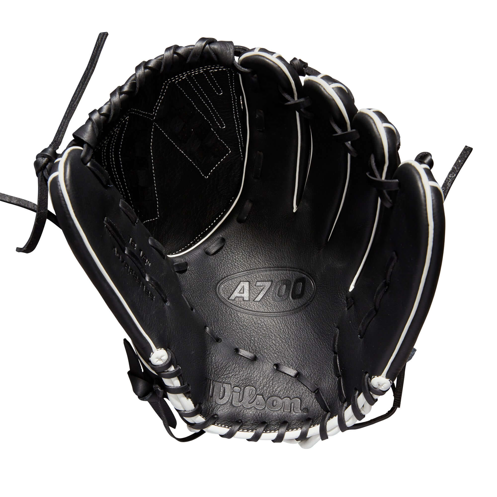 Wilson A700 12.5 Fastpitch Outfield Glove, Black/White, Full Grain Leather