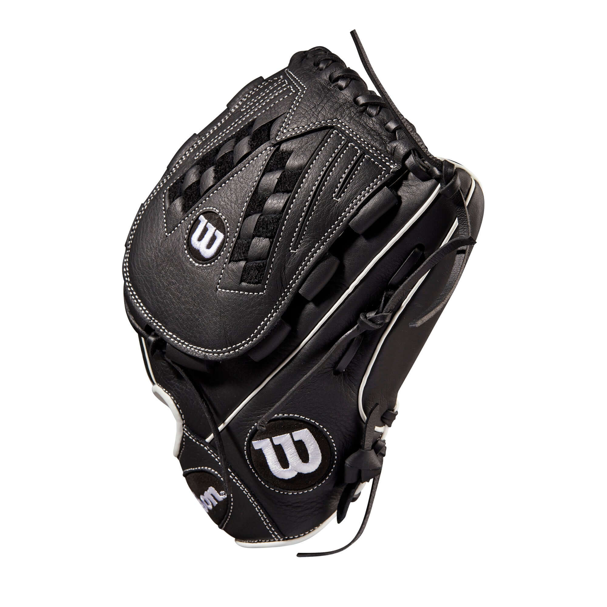 Wilson A700 12.5 Fastpitch Outfield Glove, Black/White, Full Grain Leather