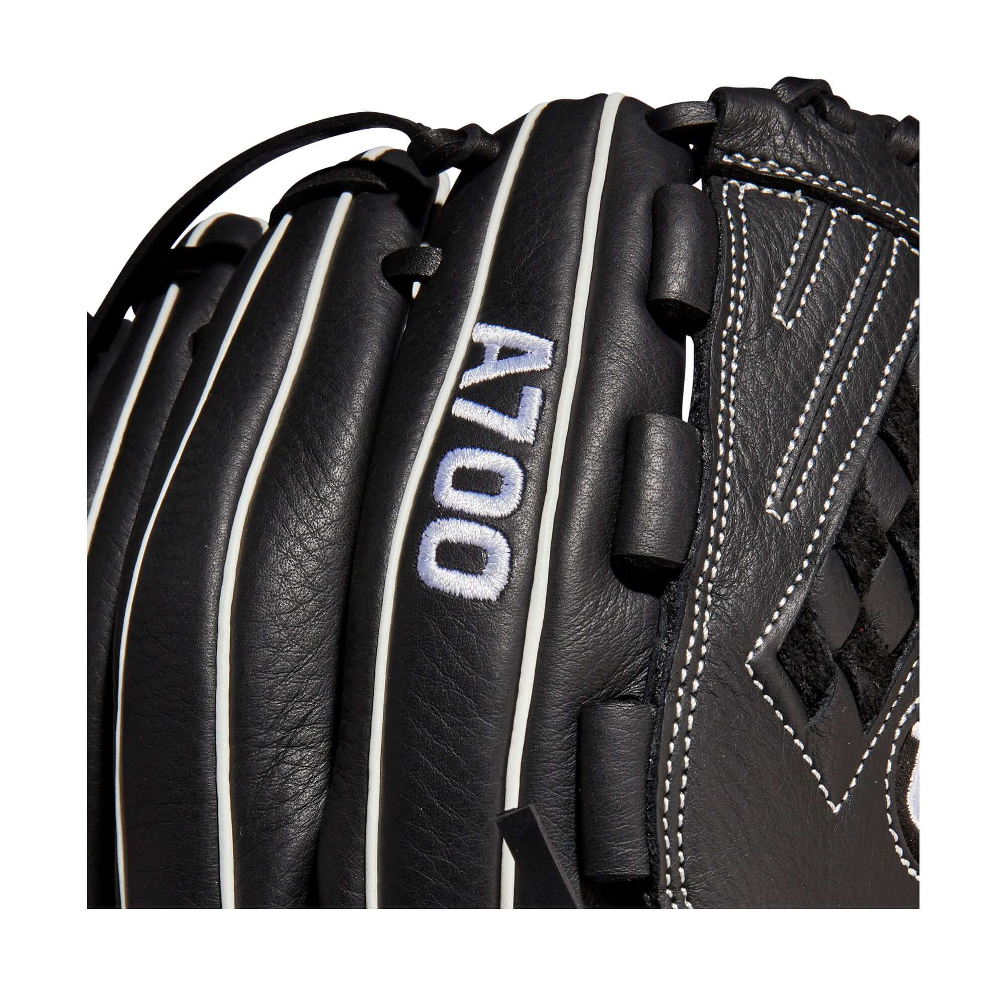 Wilson A700 12.5 Fastpitch Outfield Glove, Black/White, Full Grain Leather