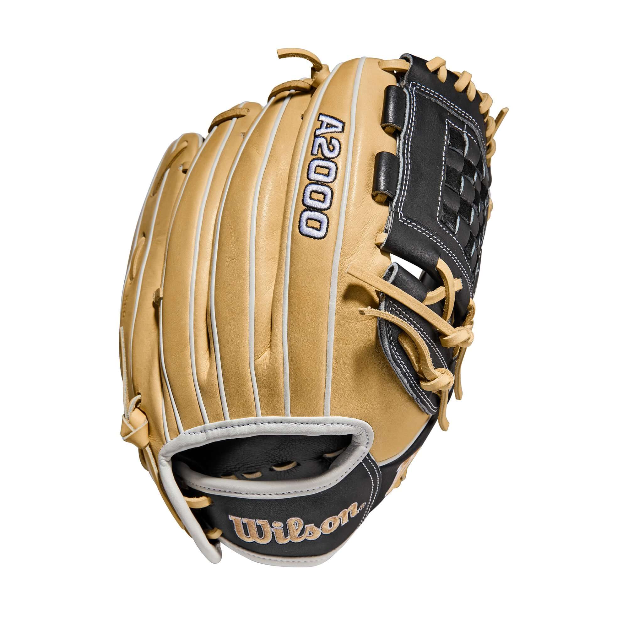 Wilson A2000 Fastpitch P12 glove, 12 inches, Blonde/Black/White, Closed Two-Piece Weave Web