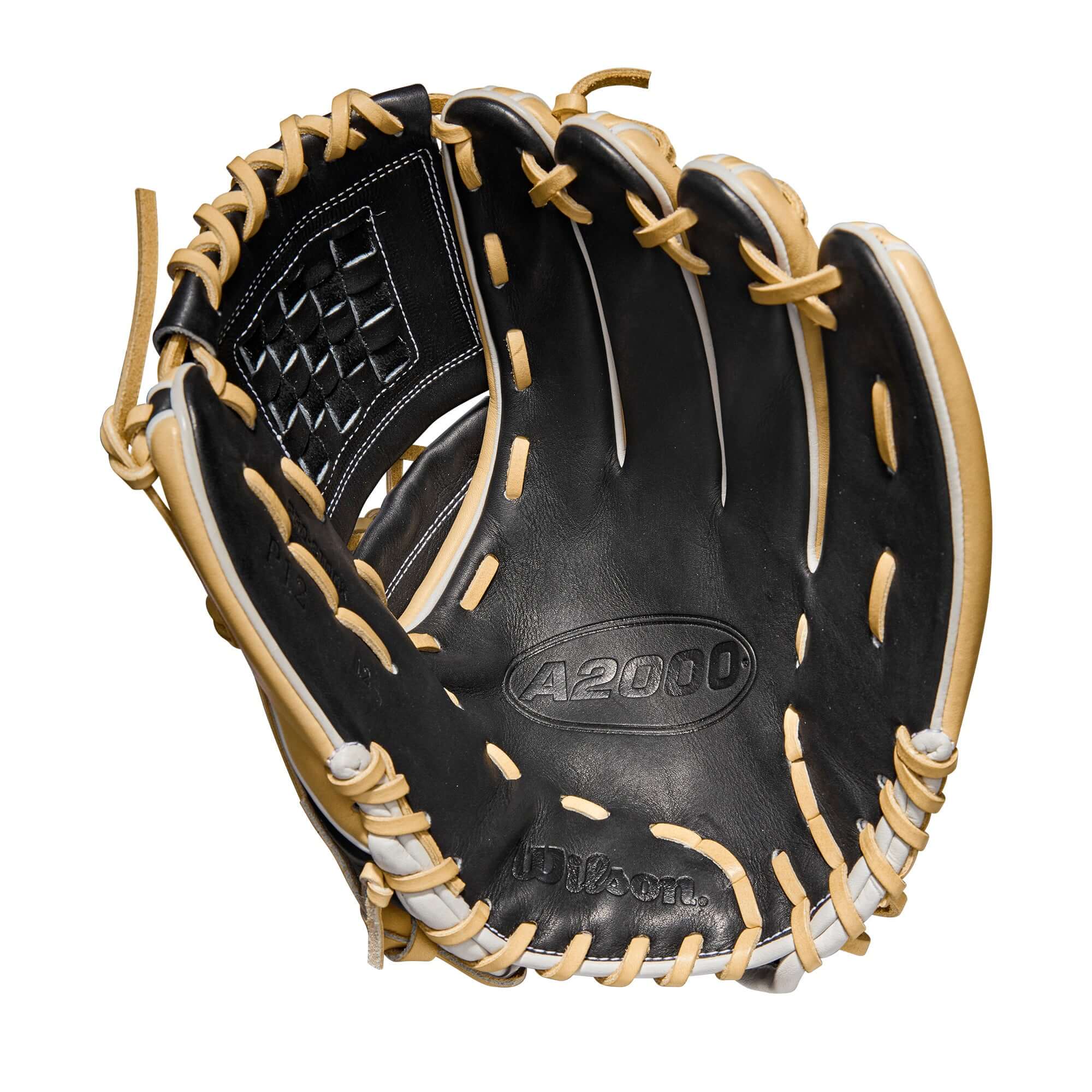 Wilson A2000 Fastpitch P12 glove, 12 inches, Blonde/Black/White, Closed Two-Piece Weave Web