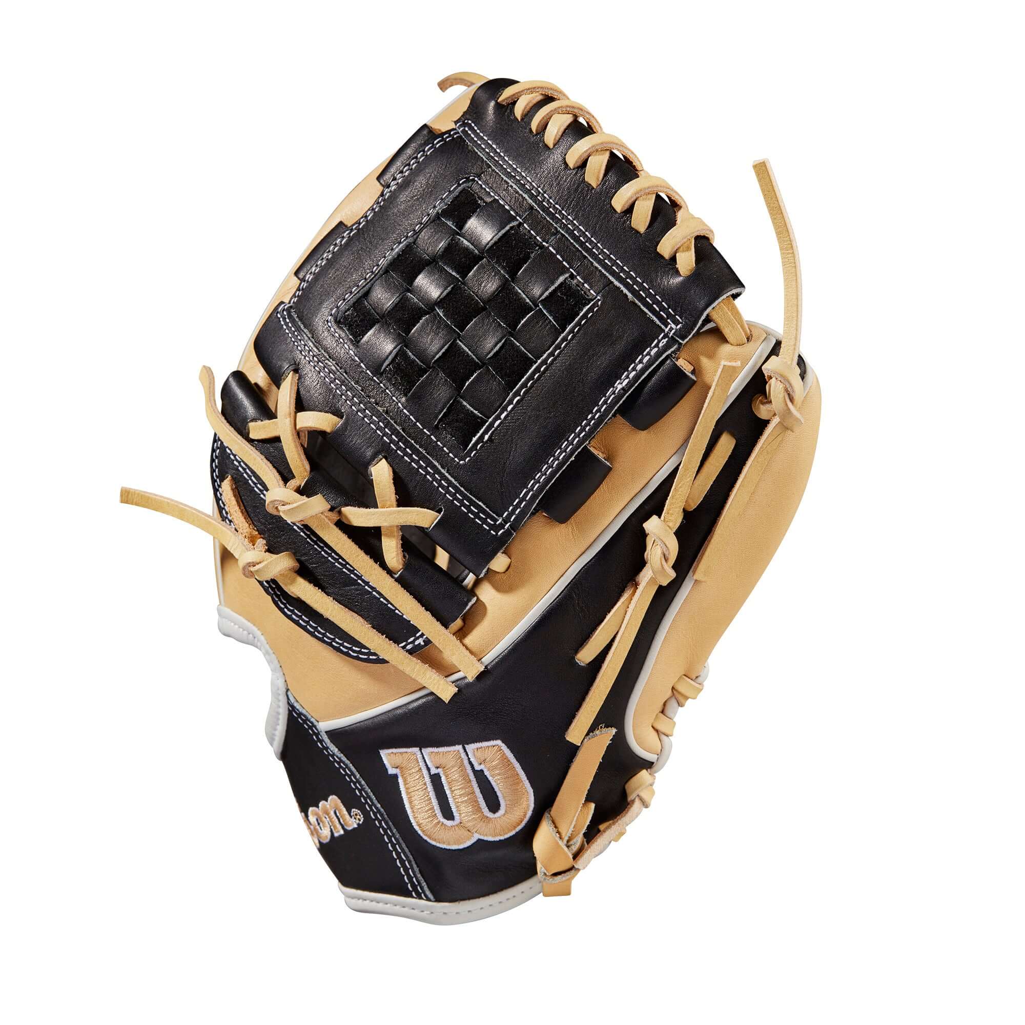 Wilson A2000 Fastpitch P12 glove, 12 inches, Blonde/Black/White, Closed Two-Piece Weave Web