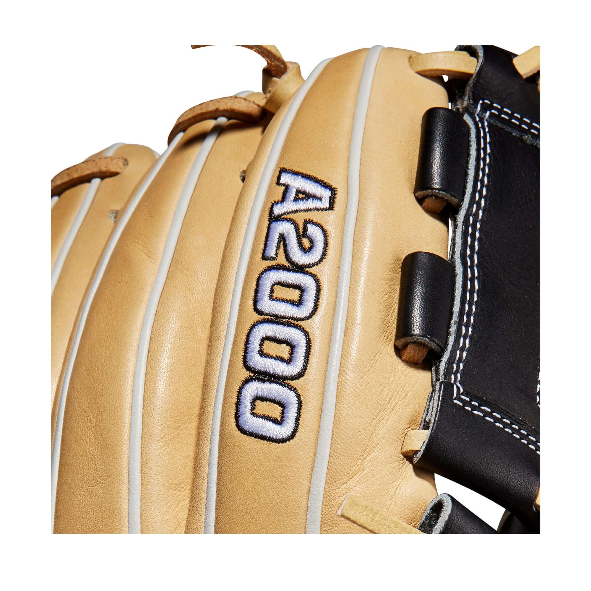 Wilson A2000 Fastpitch P12 glove, 12 inches, Blonde/Black/White, Closed Two-Piece Weave Web