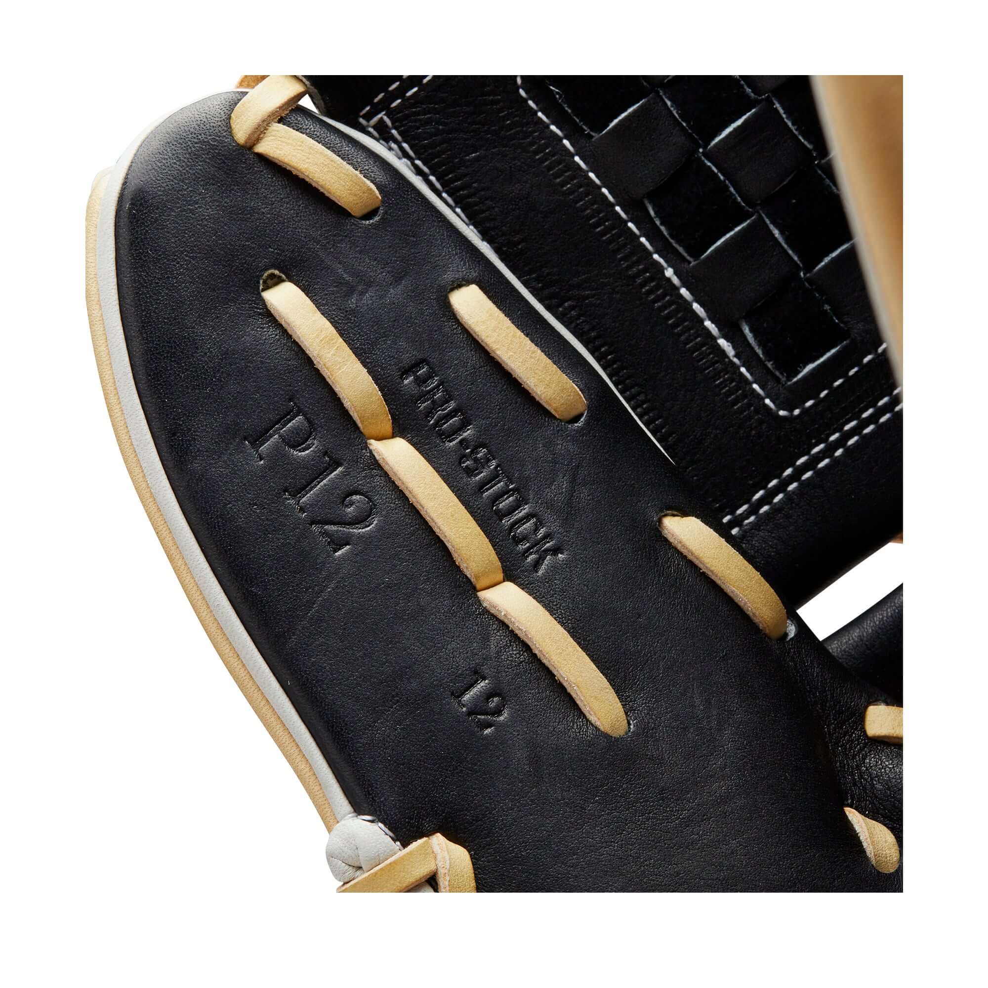 Wilson A2000 Fastpitch P12 glove, 12 inches, Blonde/Black/White, Closed Two-Piece Weave Web