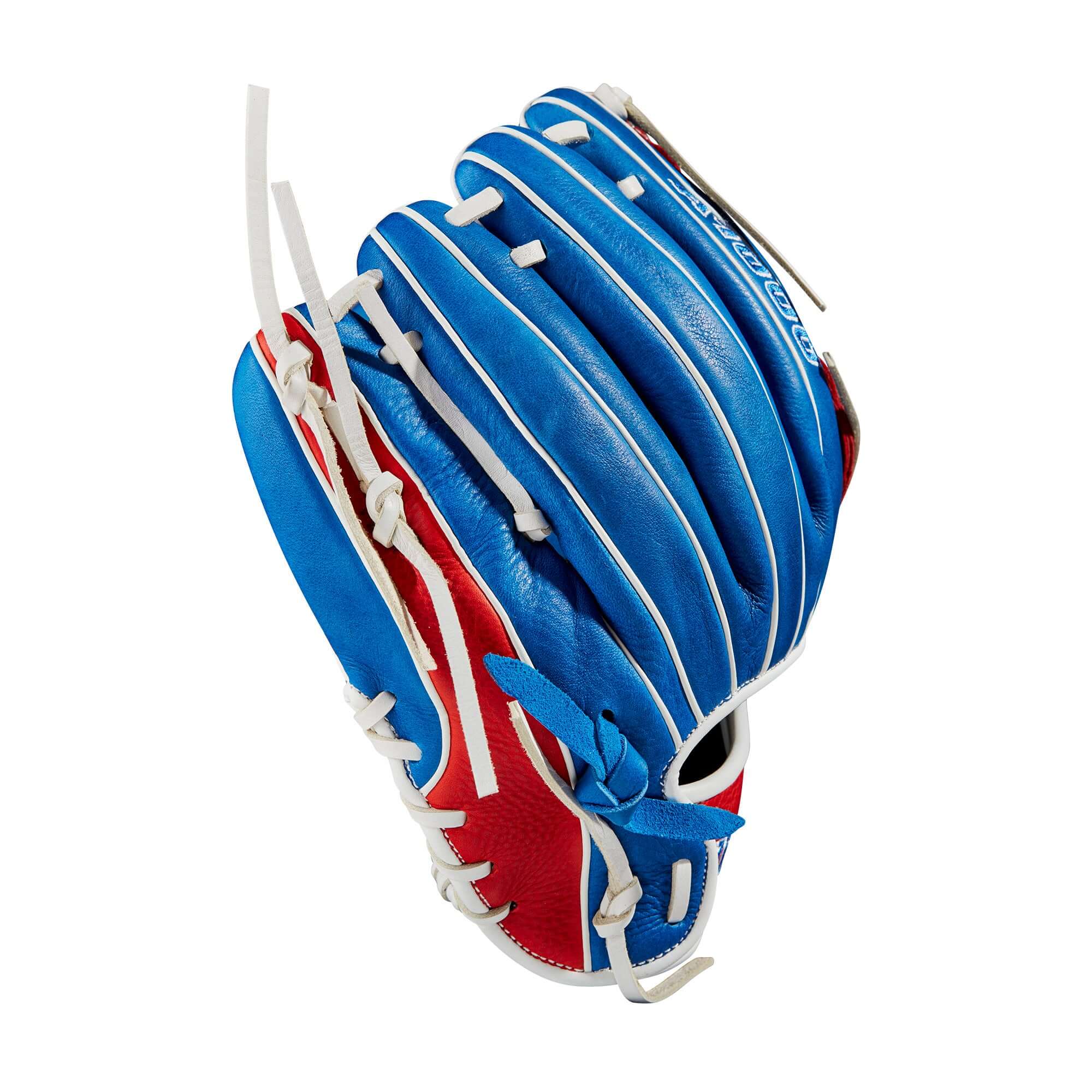 Wilson A1000 PF11 11” infield baseball glove in royal blue, red, and white colors, designed for optimal performance and comfort.