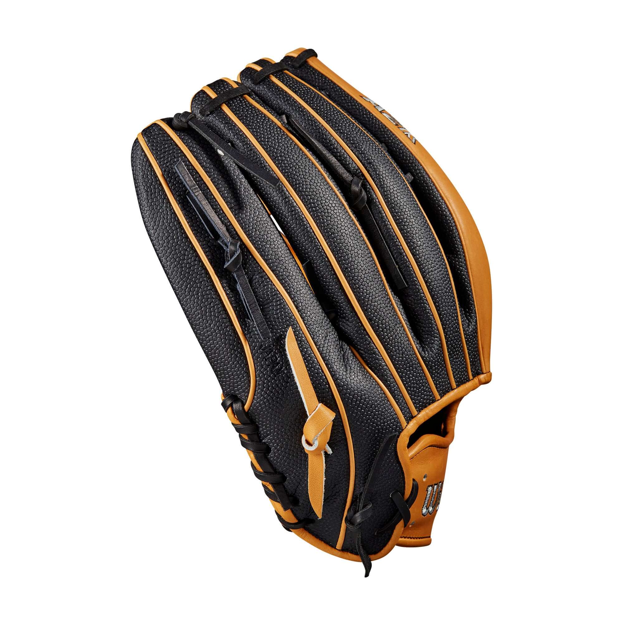 Wilson 2023 A2K 1810SS 12.75 Outfield Glove with Spin Control and SuperSkin in Vintage Tan, Left-Hand Throw.