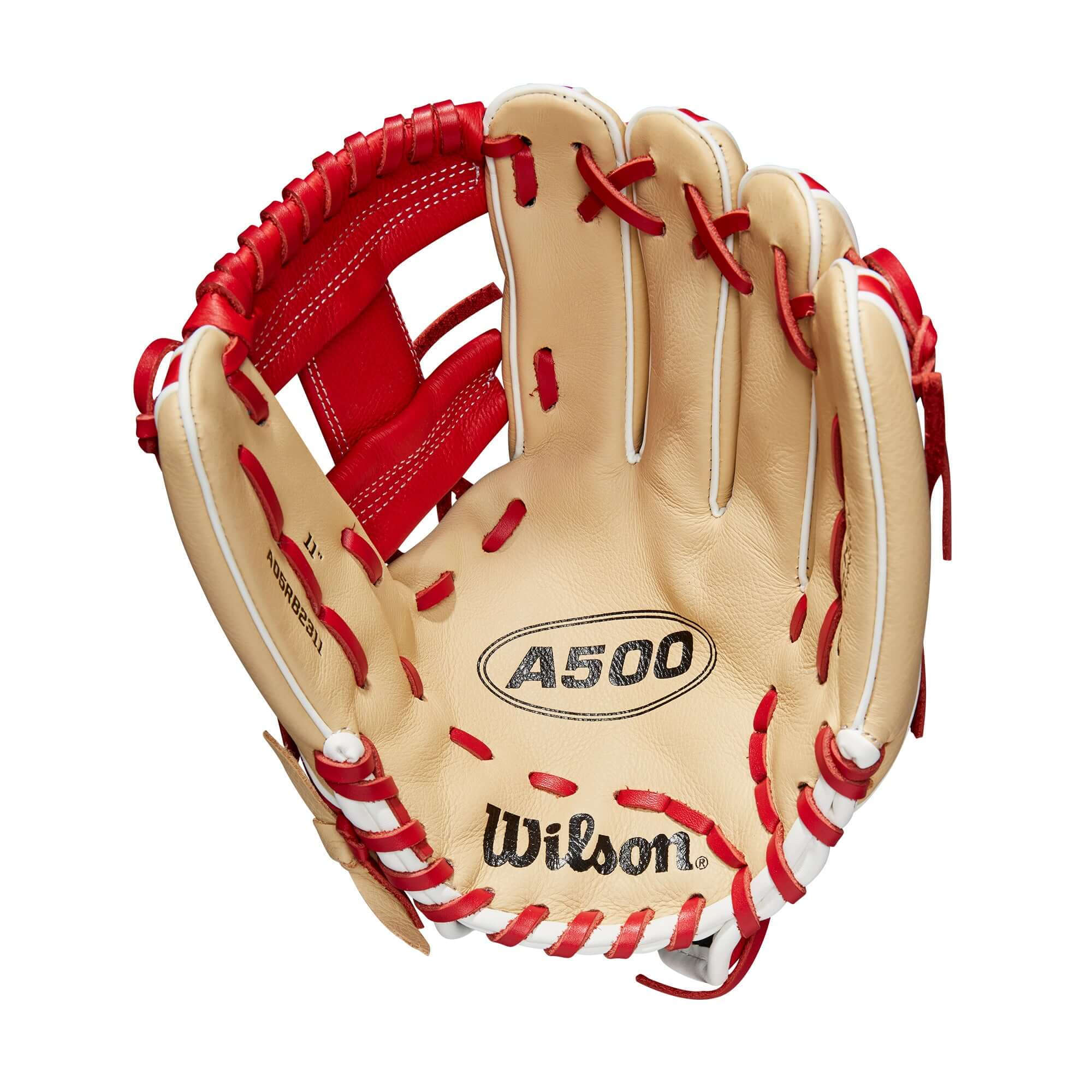 Wilson A500 11-inch Youth Baseball Glove, Blonde/Red/White
