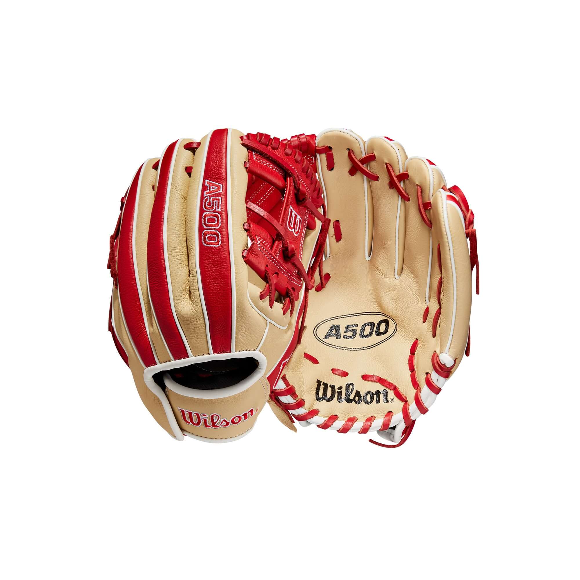 Wilson A500 11-inch Youth Baseball Glove, Blonde/Red/White