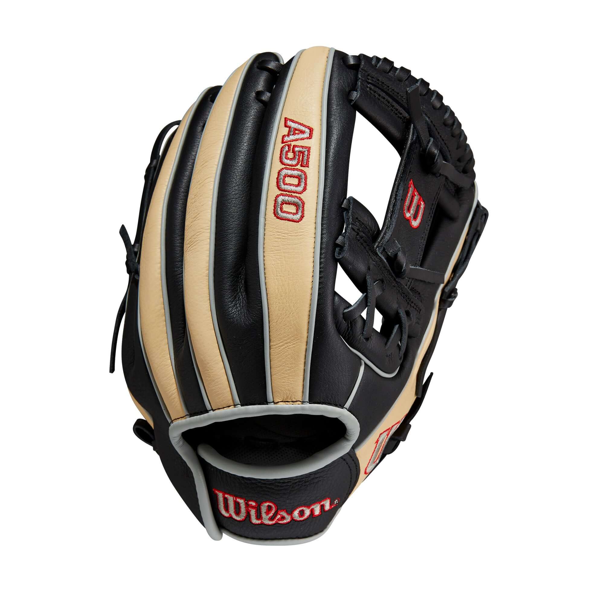 Wilson A500 11.5-inch Youth Baseball Glove, Left Hand Throw, Black and Blonde Leather