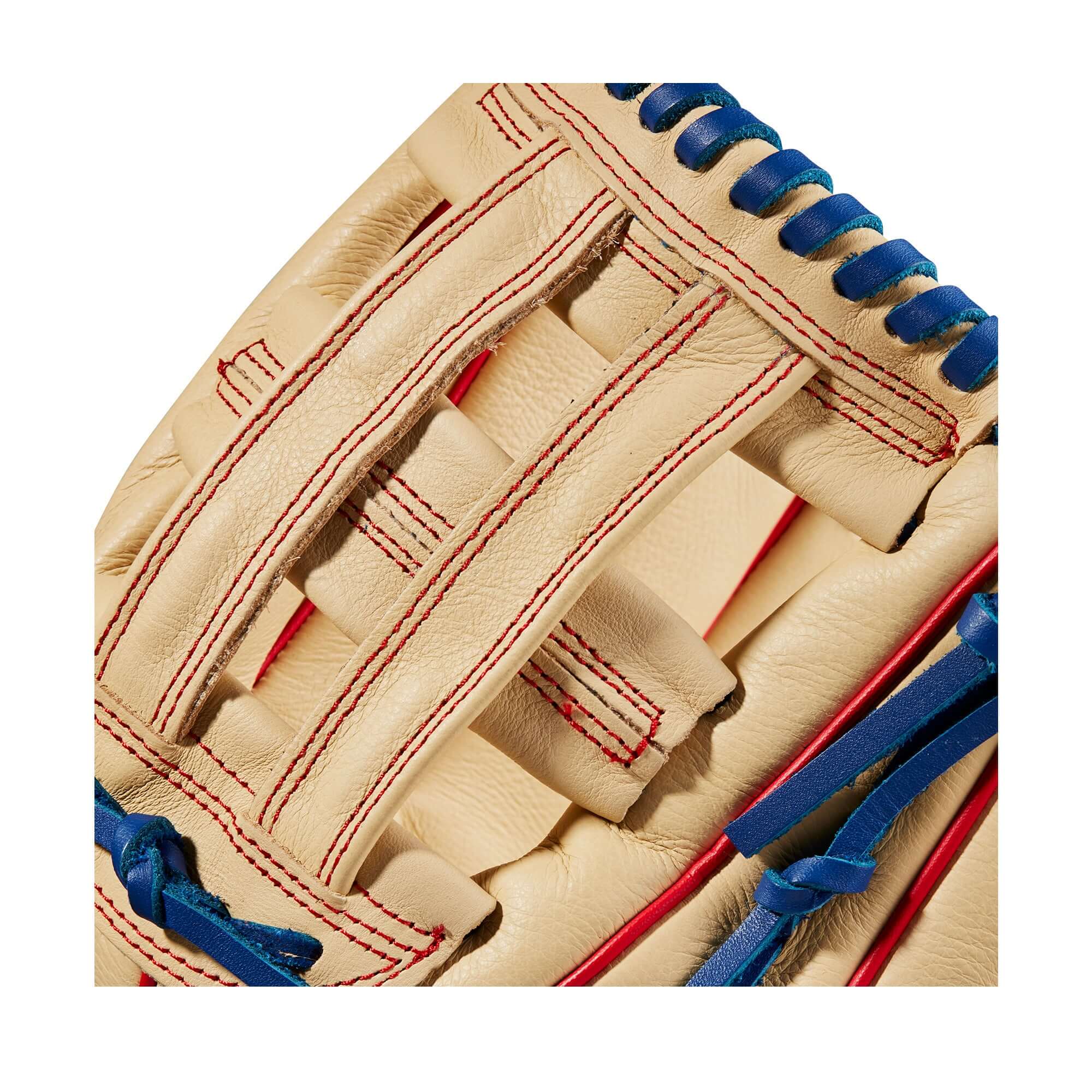 Wilson A500 12-inch Youth Baseball Glove, Blonde/Red/Royal, All-Leather Construction