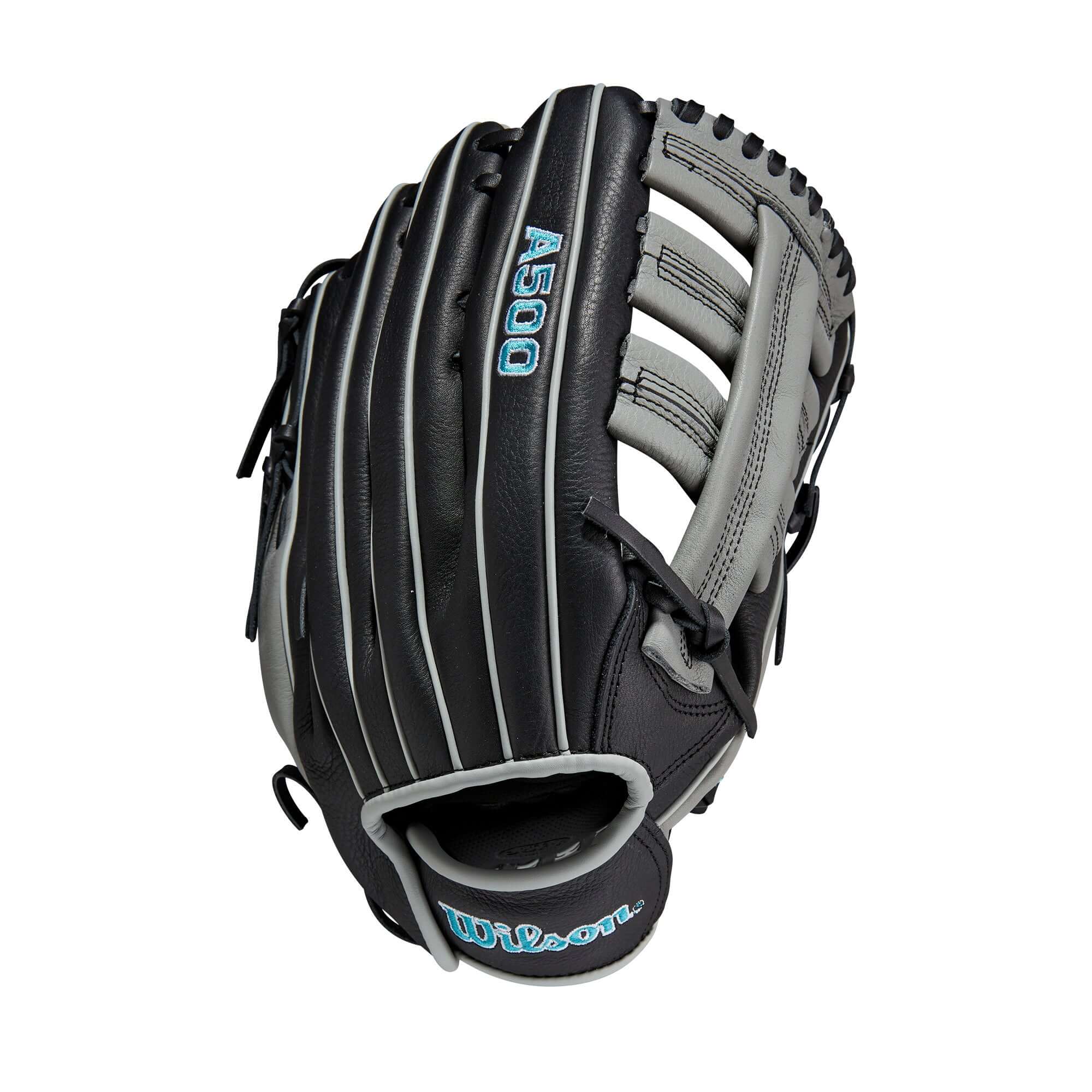 Wilson A500 12.5-inch Youth Baseball Glove in Black/Grey/Tropical Blue