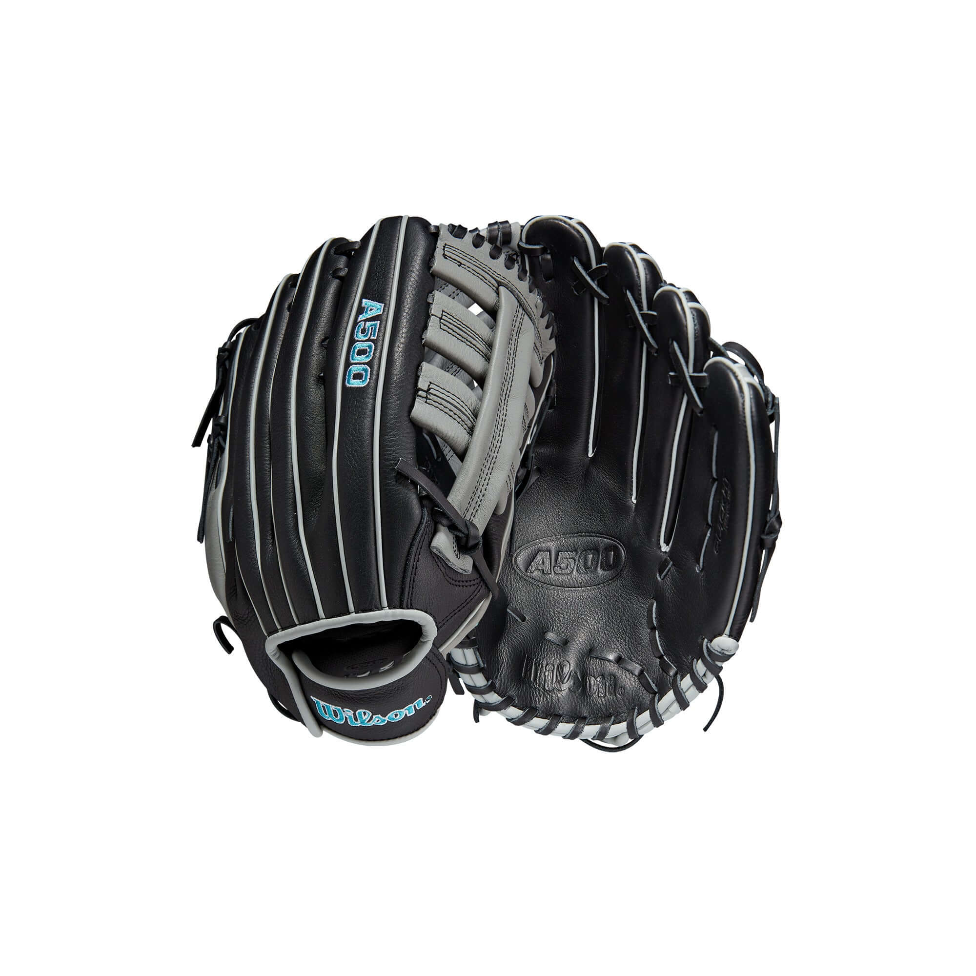 Wilson A500 12.5-inch Youth Baseball Glove in Black/Grey/Tropical Blue