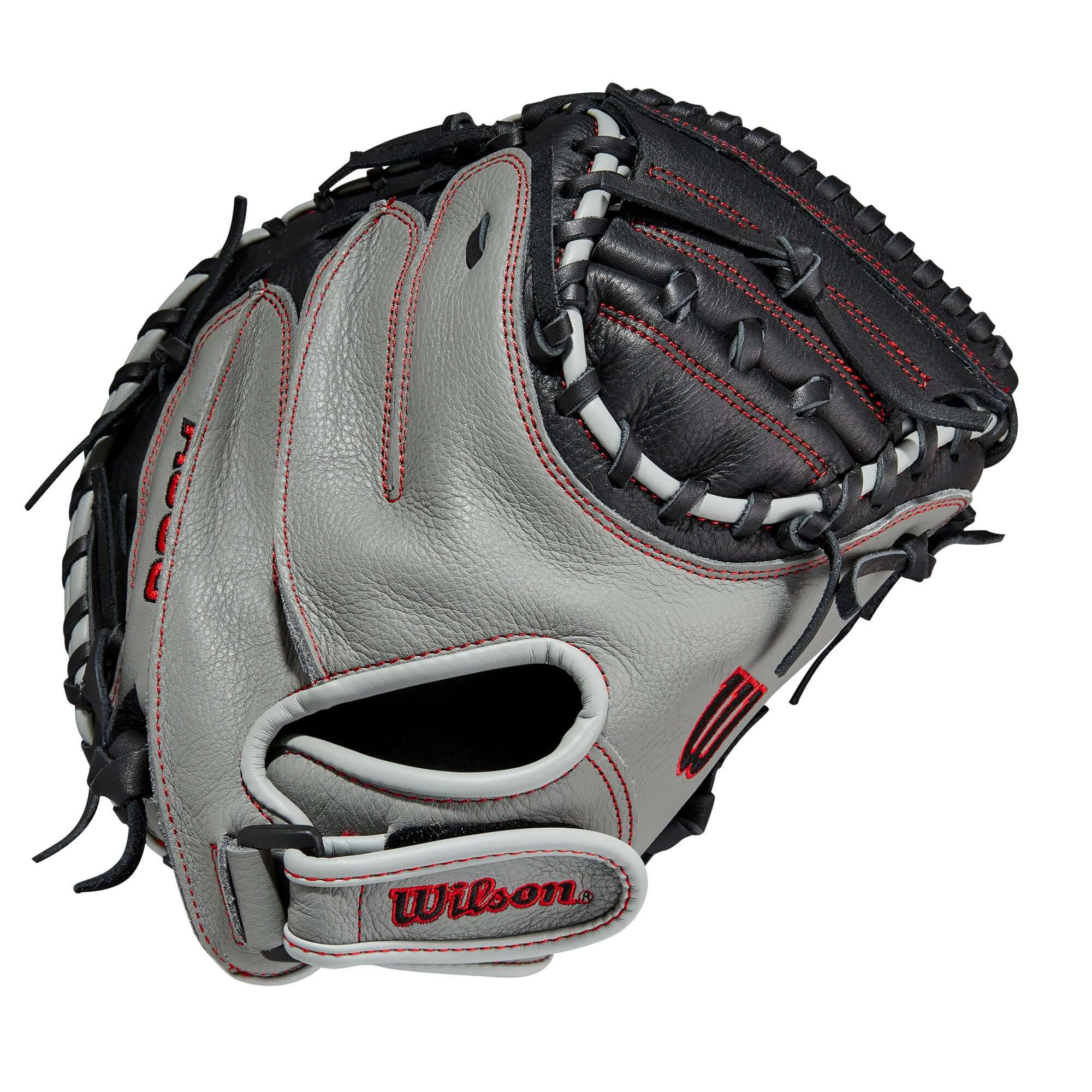 Wilson A500 CM32 23 Black/Grey/Red Catcher's Mitt with Velcro Wrist Strap