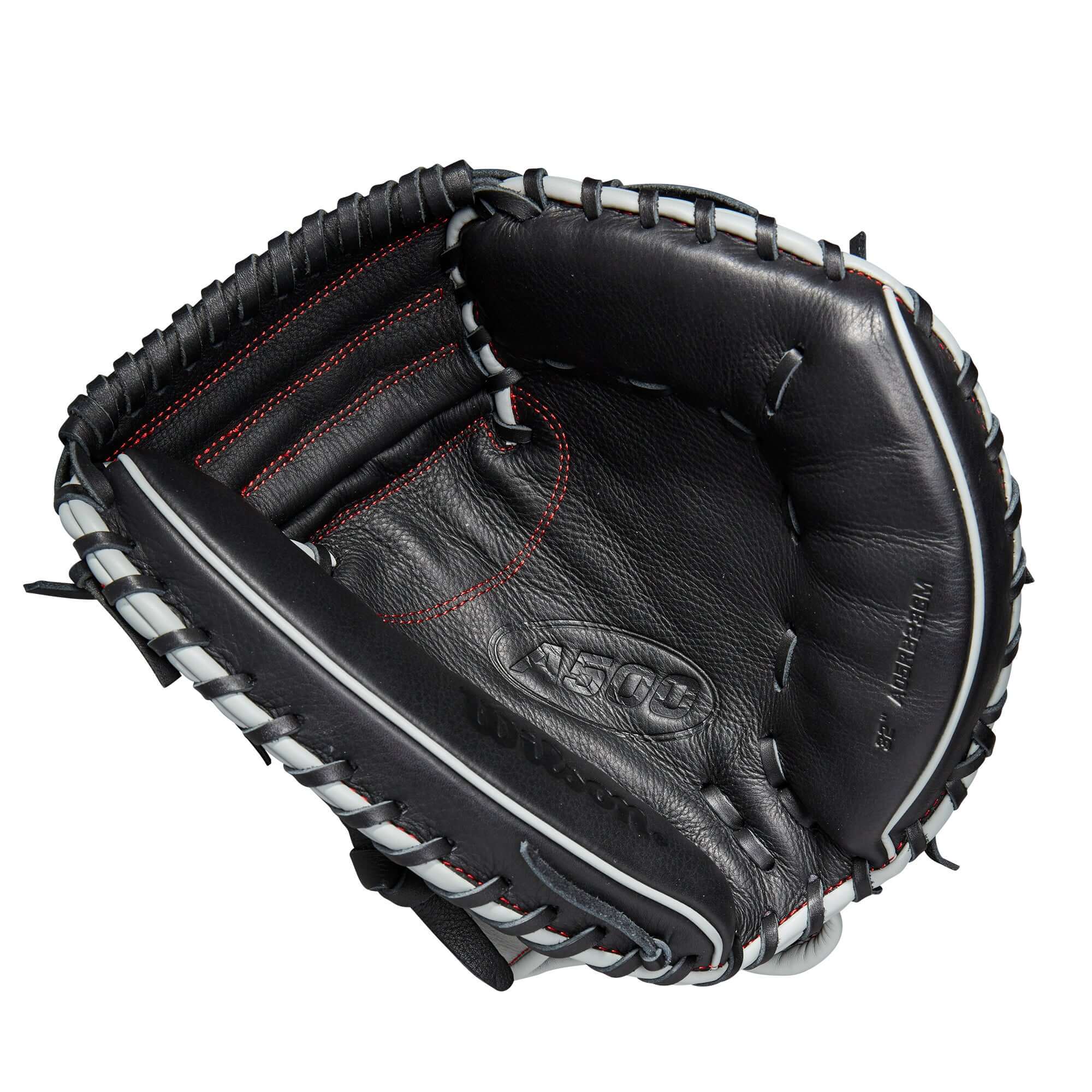 Wilson A500 CM32 23 Black/Grey/Red Catcher's Mitt with Velcro Wrist Strap